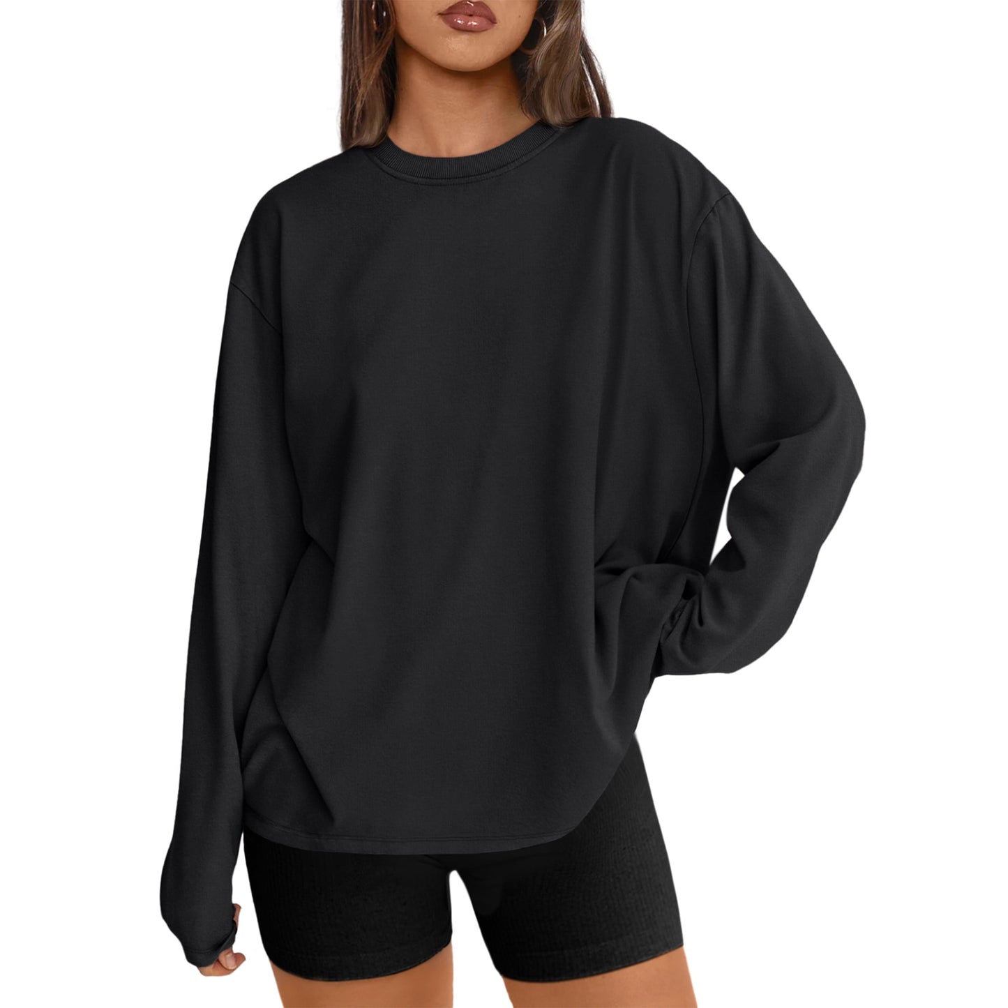 SUNBS 2 Piece Outfit for Women Lounge Sets Oversized Long Sleeve Basic Crewneck Tee Fall Winter Clothing