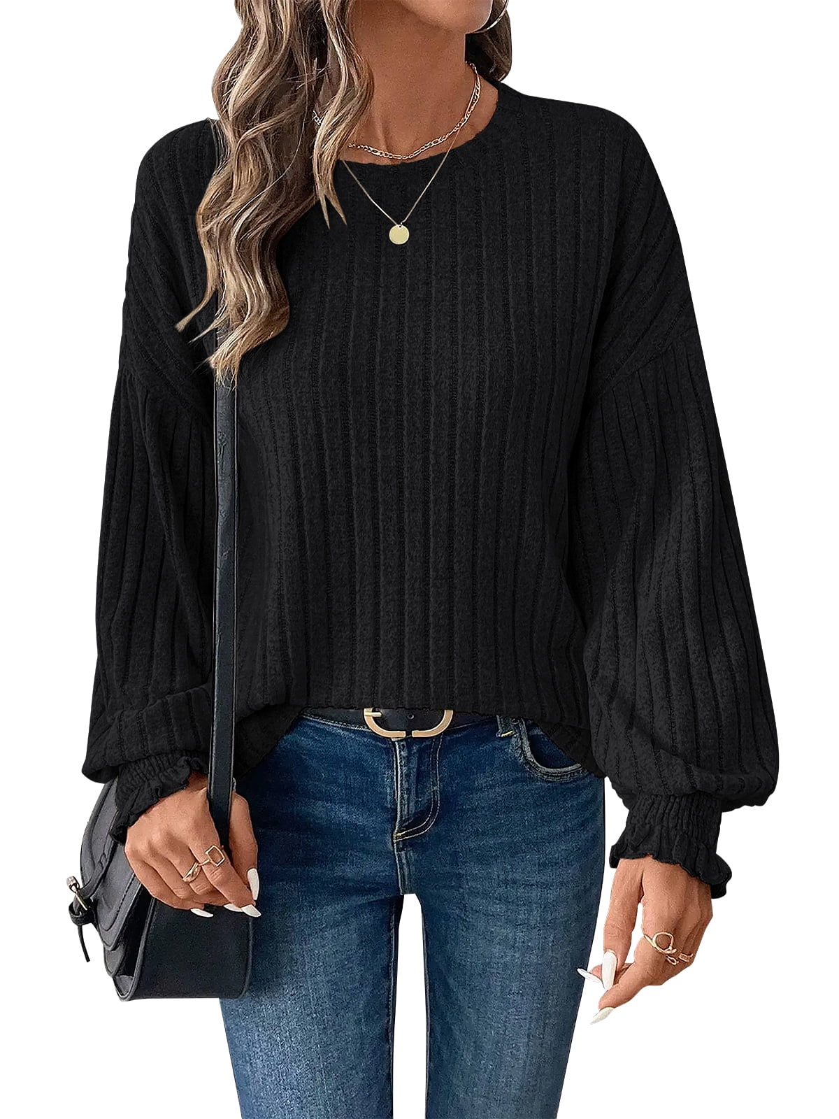SUNBS Long Sleeve Shirts for Women Tops Fall Fashion Outfits Crewneck Sweaters Trendy Blouse Dressy Casual