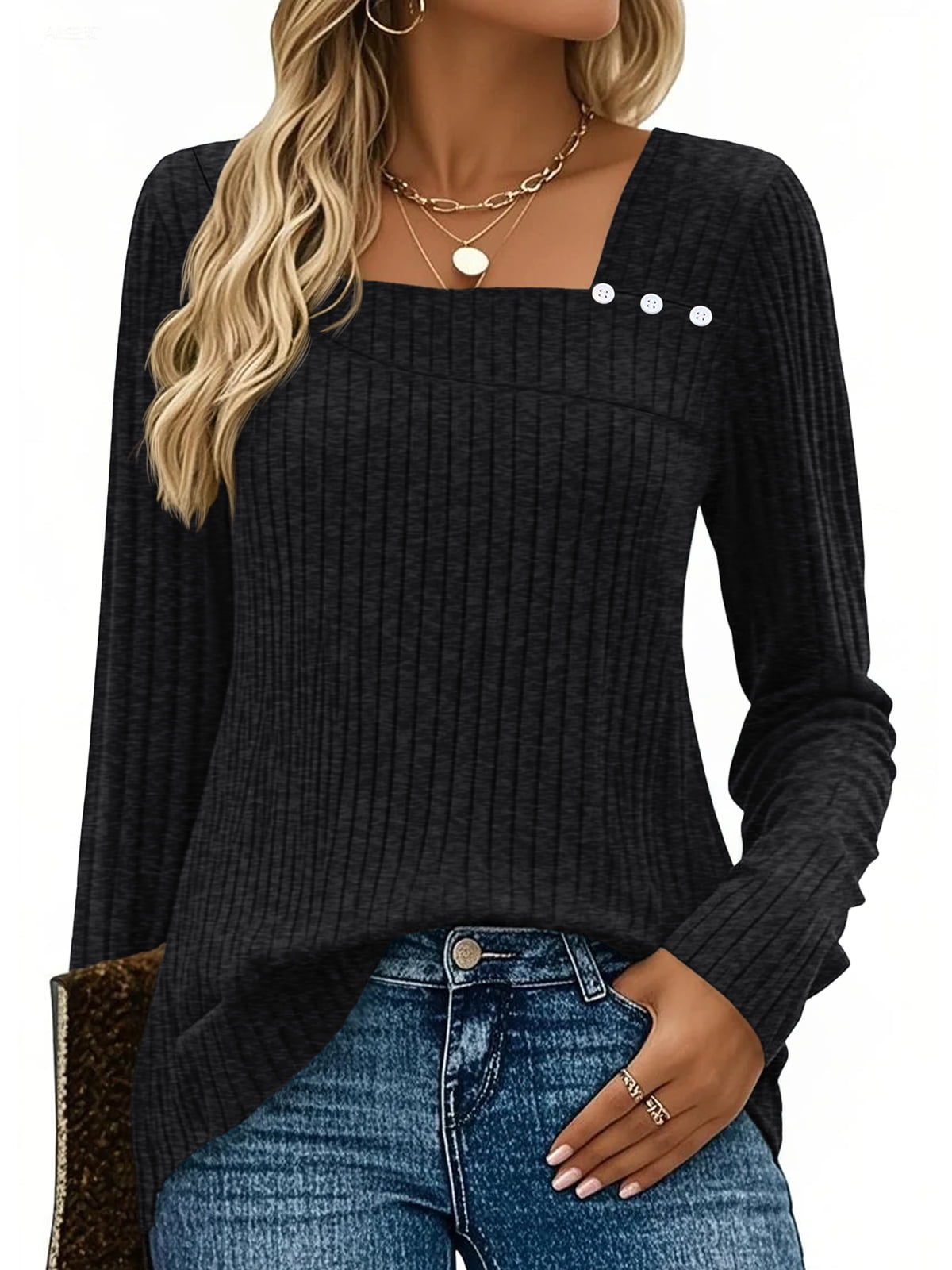 SUNBS Long Sleeve Shirts for Women Trendy Casual Square Neck Tops Lightweight