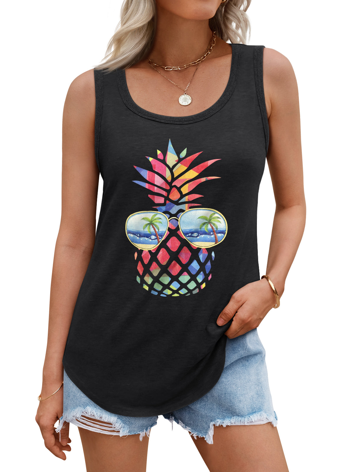 SUNBS Loose Fit Tank Tops for Women Casual Crewneck Sleeveless Shirts Summer Plus Size Blouses 2025