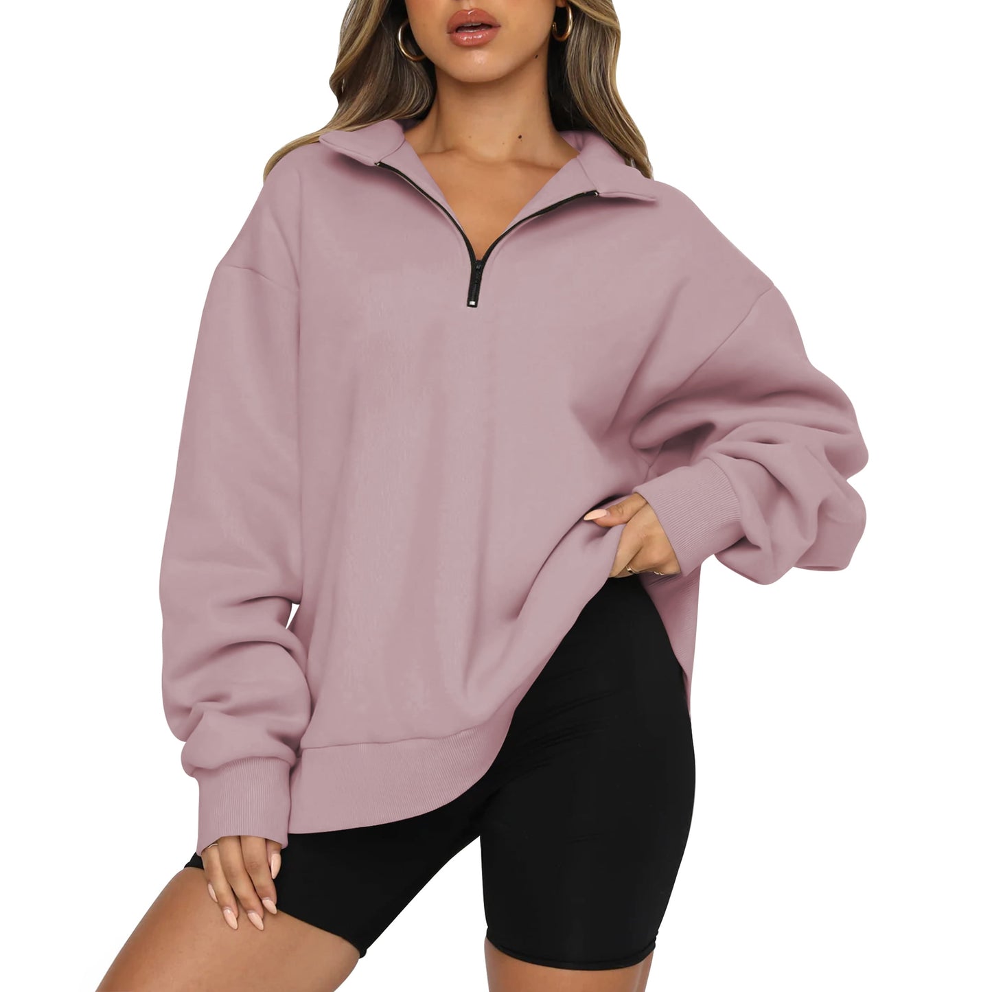 SUNBS Womens Oversized Sweatshirts Half Zip Pullover Fall Fashion Hoodies Long Sleeve Shirts Clothes