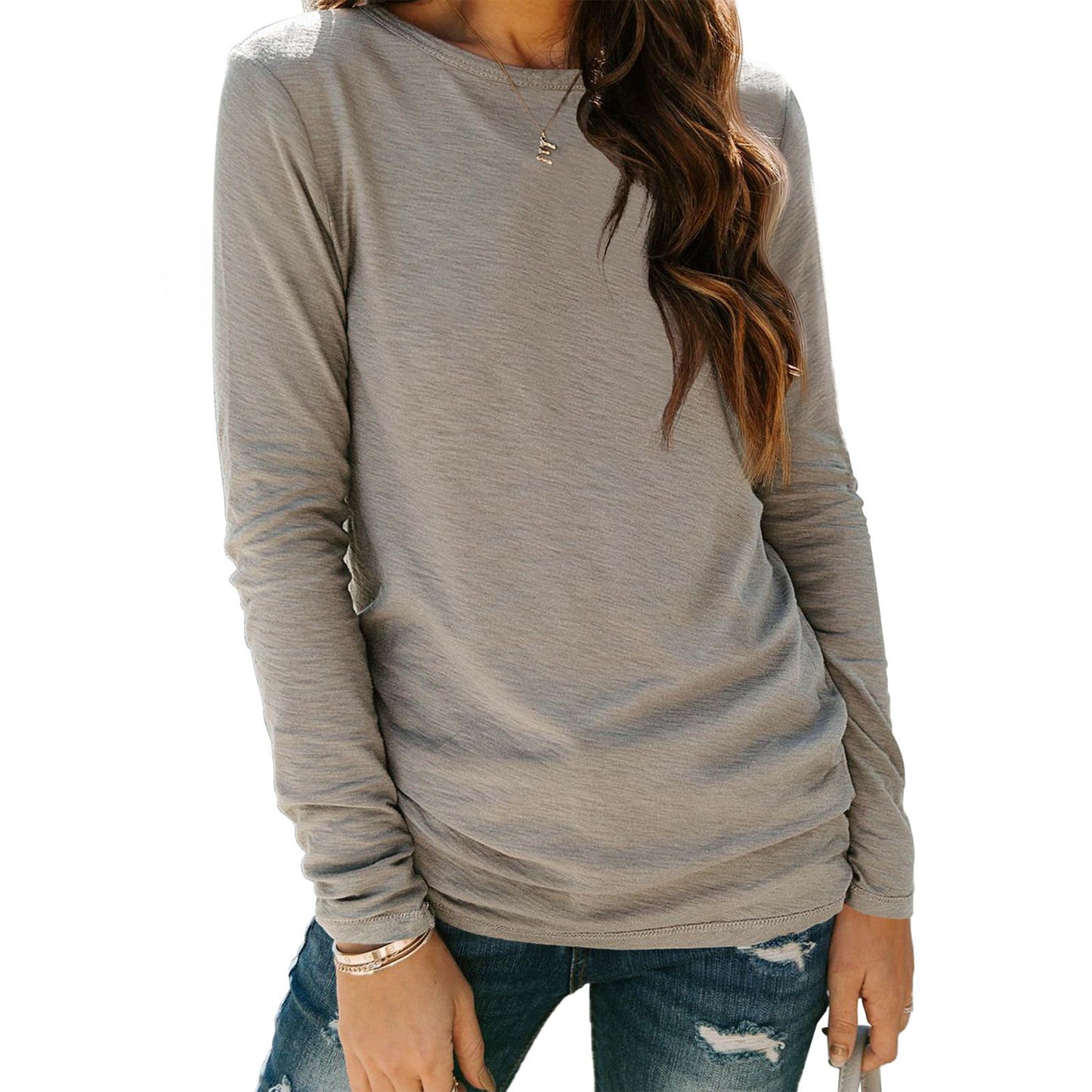 SUNBS Long Sleeve Shirts for Women Crew Neck Fall Fashion Pullover Casual Tops Clothes