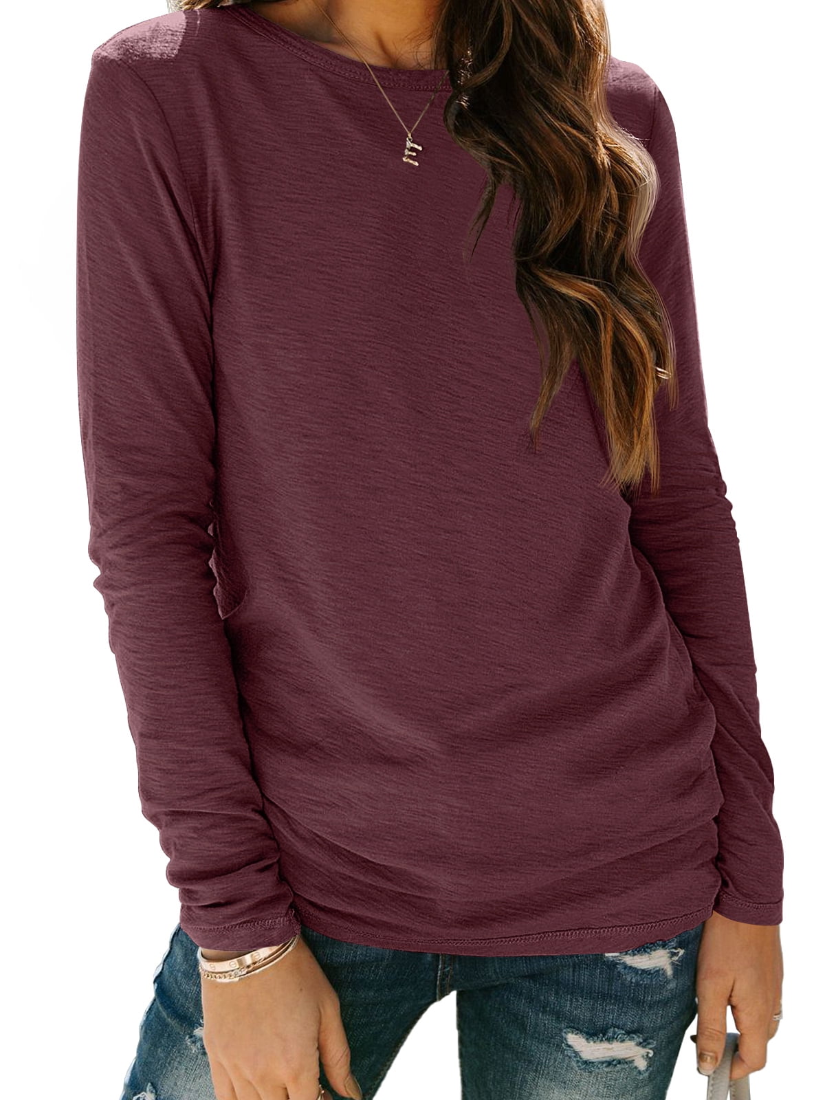SUNBS Long Sleeve Shirts for Women Crew Neck Fall Fashion Pullover Casual Tops Clothes