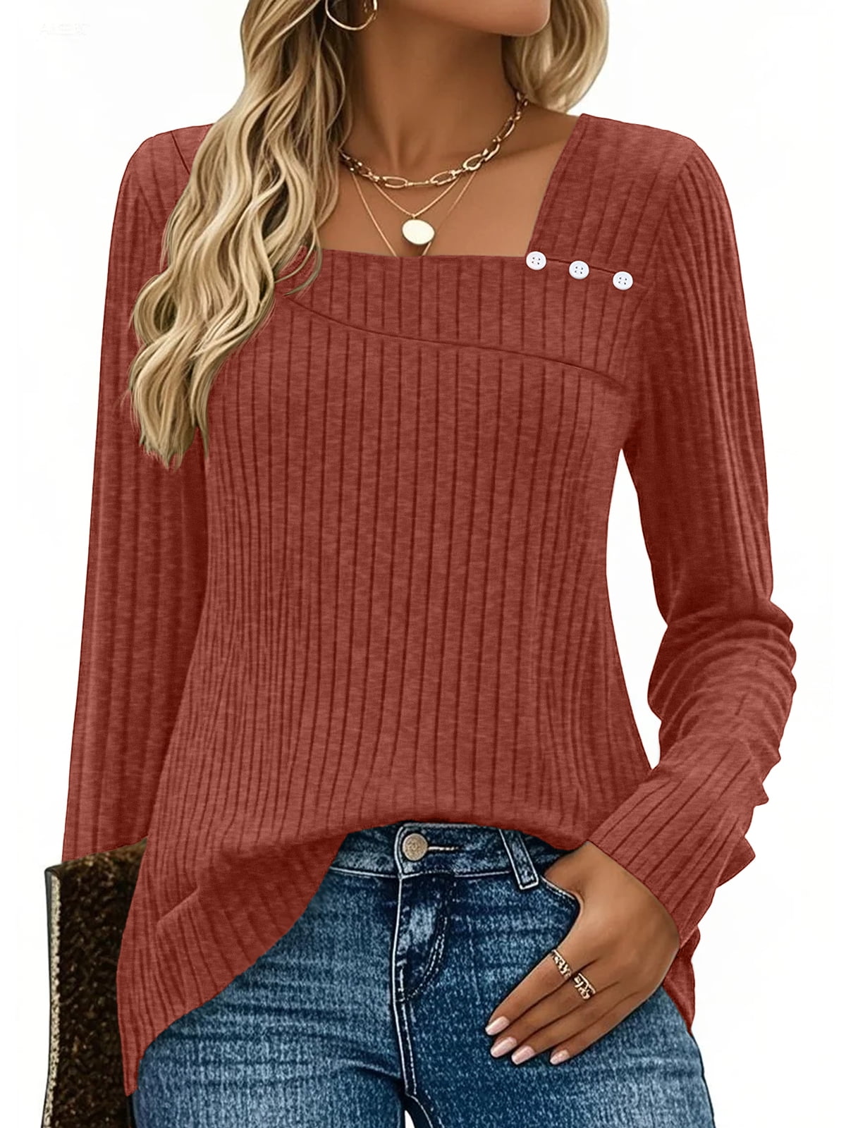 SUNBS Long Sleeve Shirts for Women Trendy Casual Square Neck Tops Lightweight