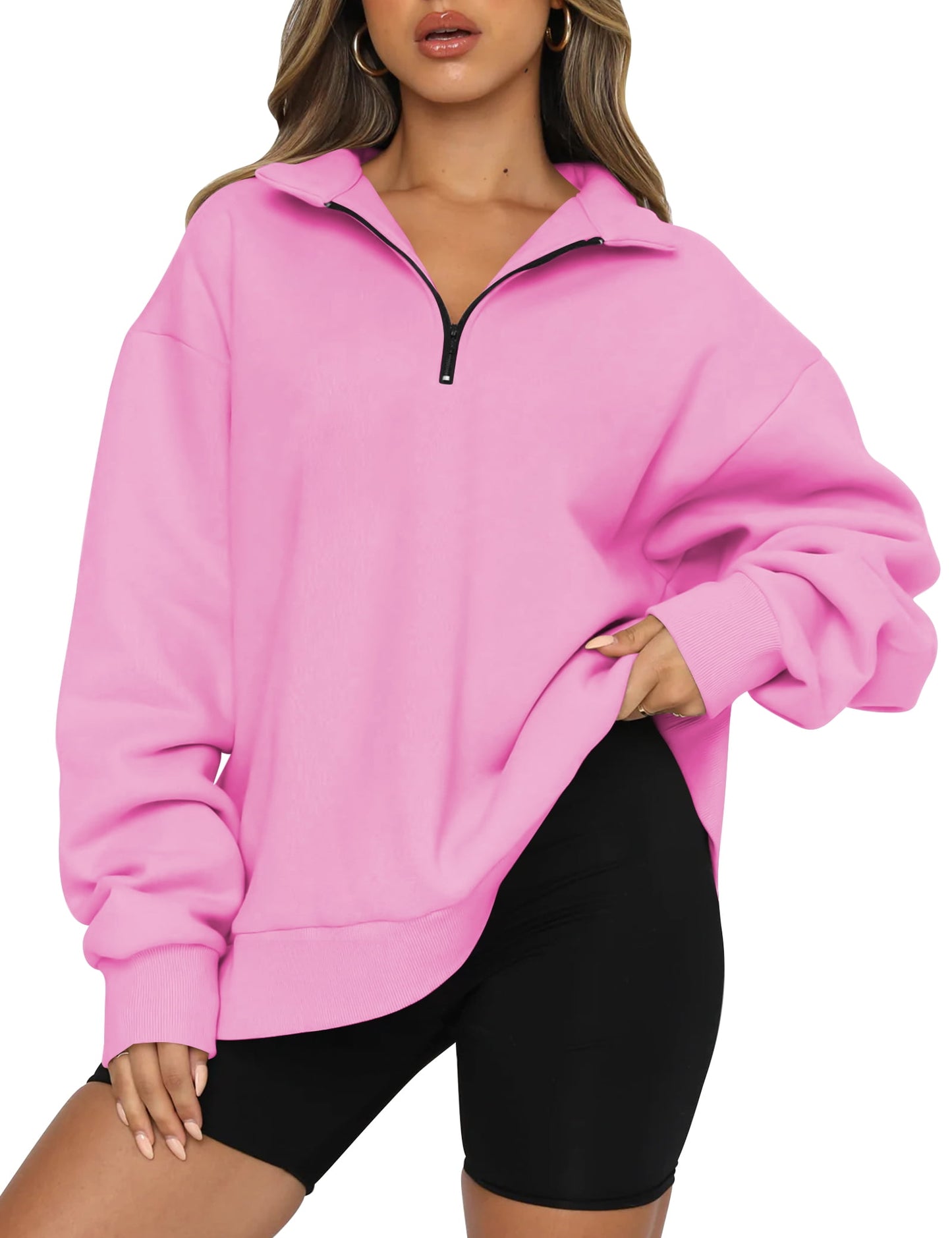 SUNBS Womens Oversized Sweatshirts Half Zip Pullover Fall Fashion Hoodies Long Sleeve Shirts Clothes