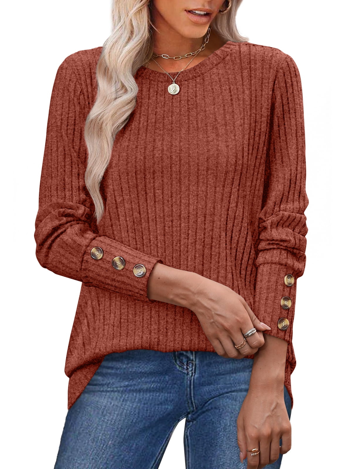 SUNBS Sweaters for Womens Long Sleeve Shirts Button Cuffs Tunic Blouse Fashion Outfits