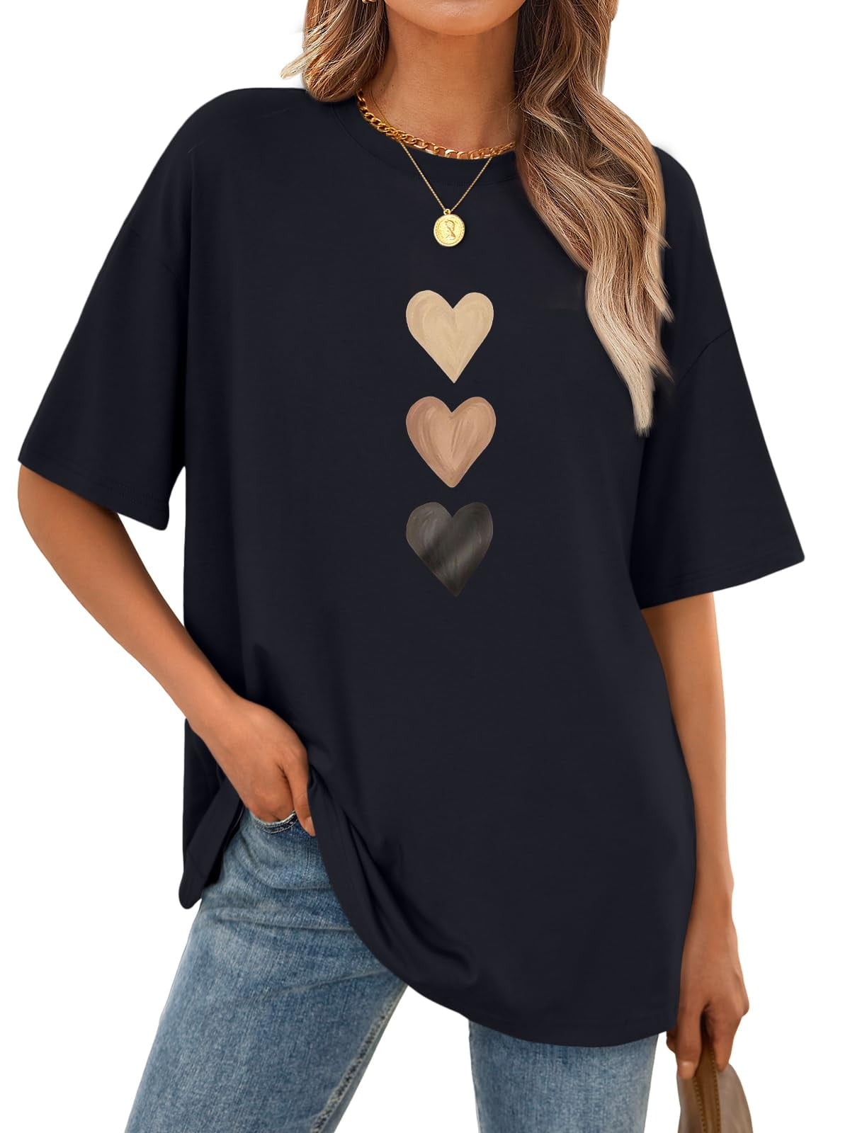 SUNBS Womens Loose Fit Graphic Tees Sun & Moon Oversized Casual T-Shirts for Women Summer Tops 2025