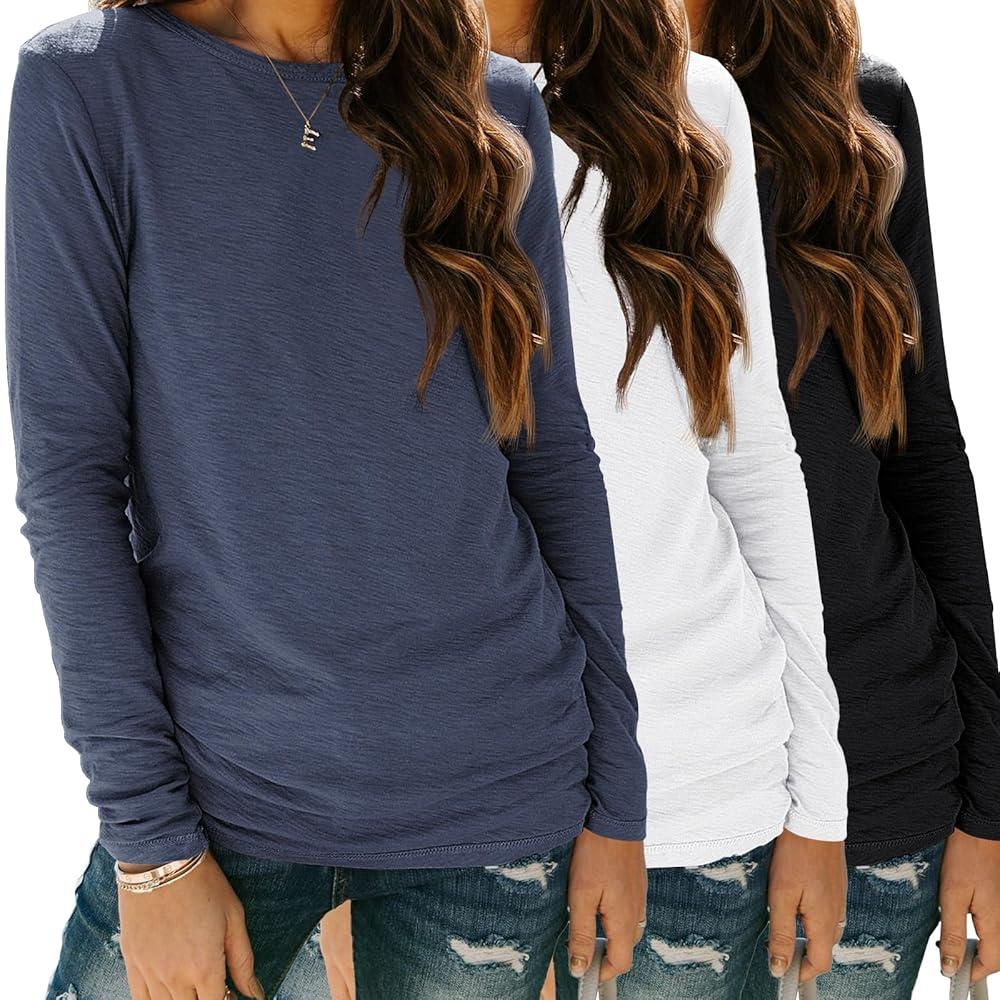 SUNBS Long Sleeve Shirts for Women Crew Neck Fall Fashion Pullover Casual Tops Clothes