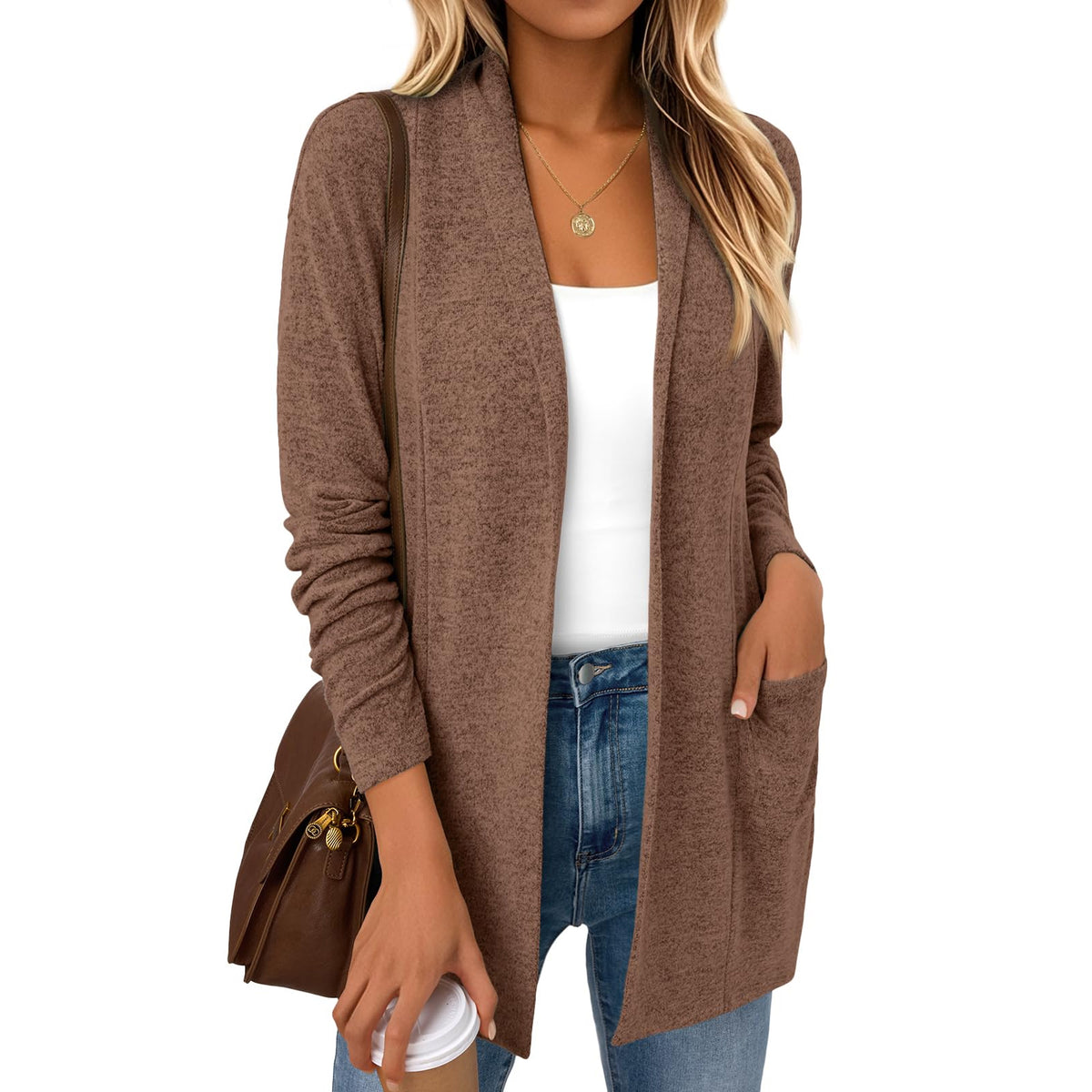 SUNBS Long Sleeve Cardigan Sweaters for Women Lightweight Open Front Tops Casual Loose Blouses with Pockets