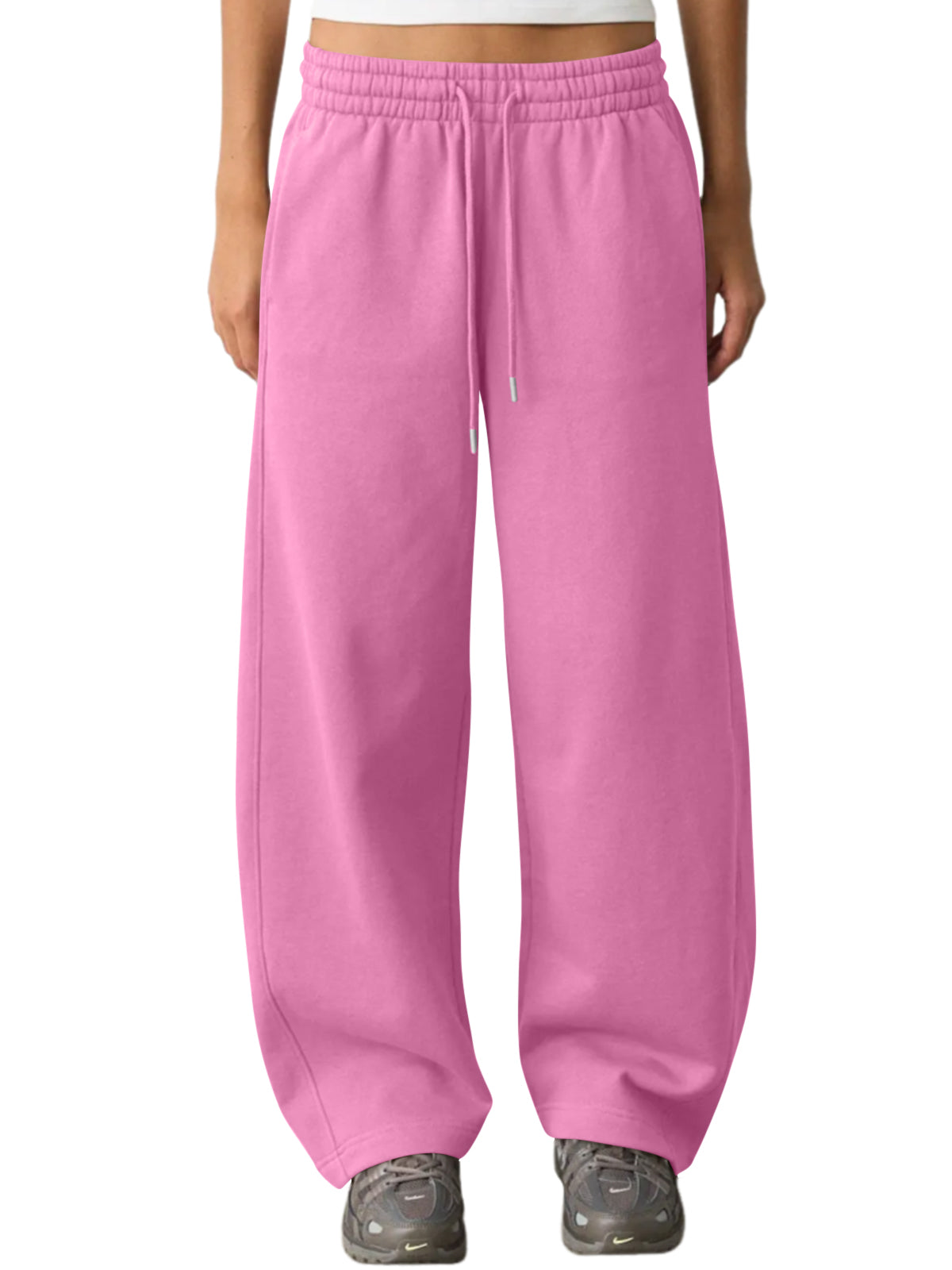 SUNBS Women's Barrel Leg Sweatpants High Waist Drawstring Baggy Lounge Sweatpants Curved Loose Casual Pants