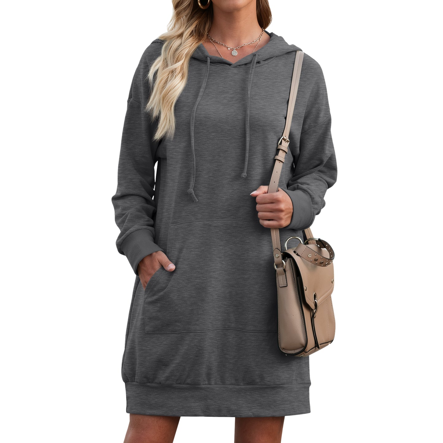 SUNBS Women Hoodies Dress Hooded Sweatshirts Dress Casual Long Sleeve Tunic Tops Oversized Cloths with Pocket