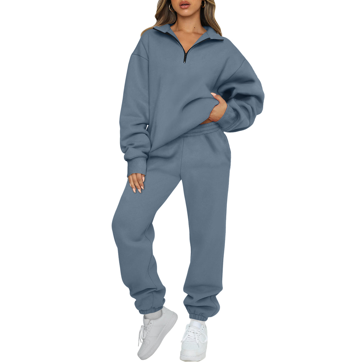 SUNBS Women's Sweatsuits 2 Piece Outfits Long Sleeve Half Zip Pullover and Baggy Sweatpants with Pockets