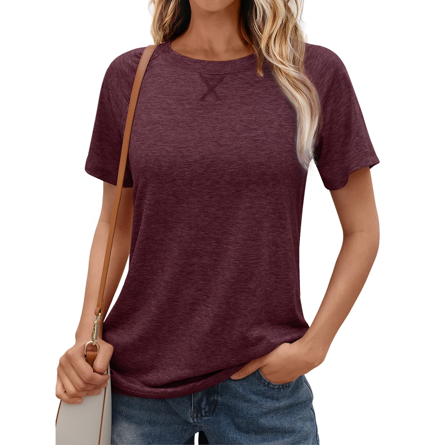 SUNBS Womens Short Sleeve Crew Neck T Shirts Casual Plain Summer Tops for Women 2025