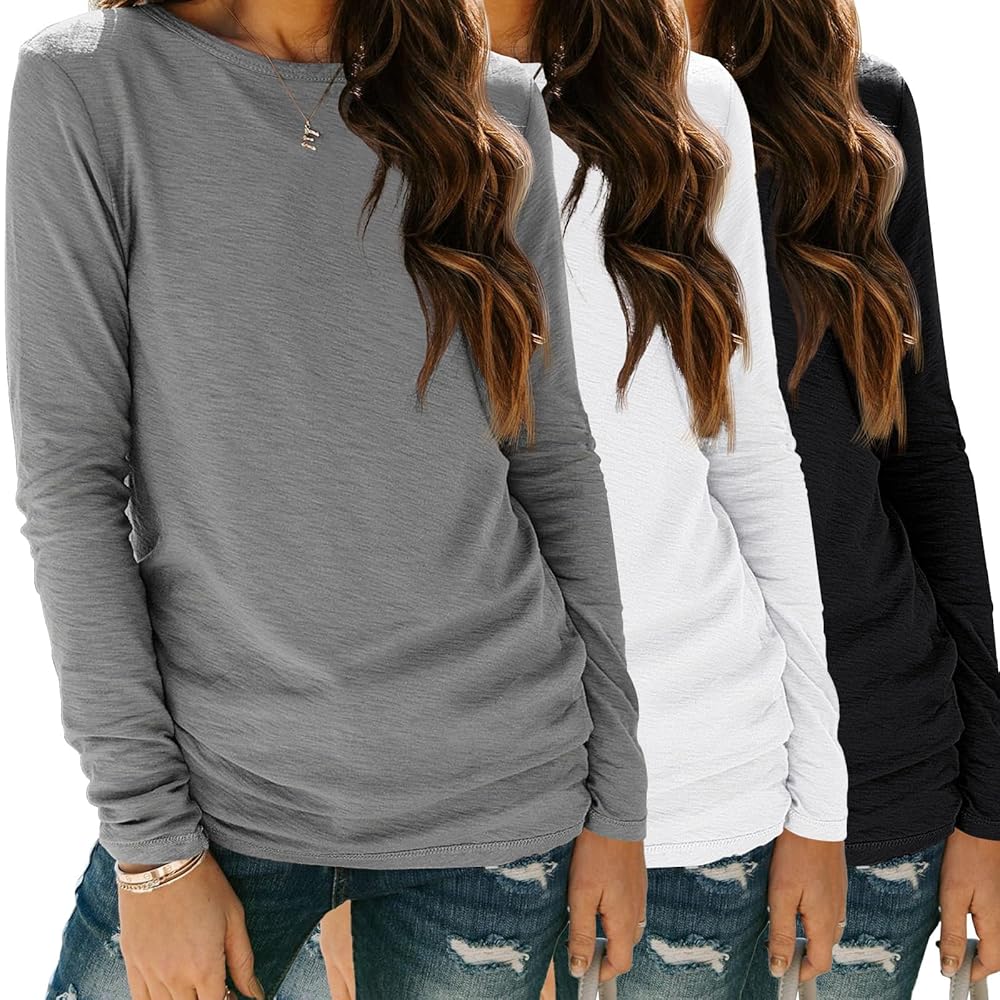 SUNBS Long Sleeve Shirts for Women Crew Neck Fall Fashion Pullover Casual Tops Clothes