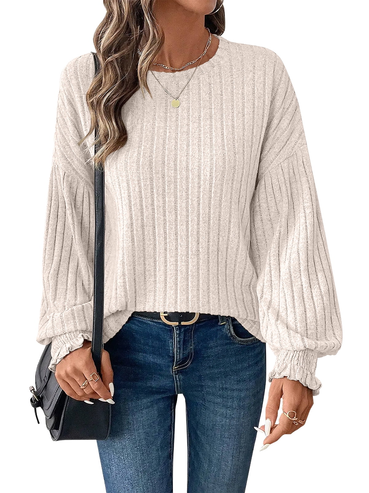 SUNBS Long Sleeve Shirts for Women Tops Fall Fashion Outfits Crewneck Sweaters Trendy Blouse Dressy Casual