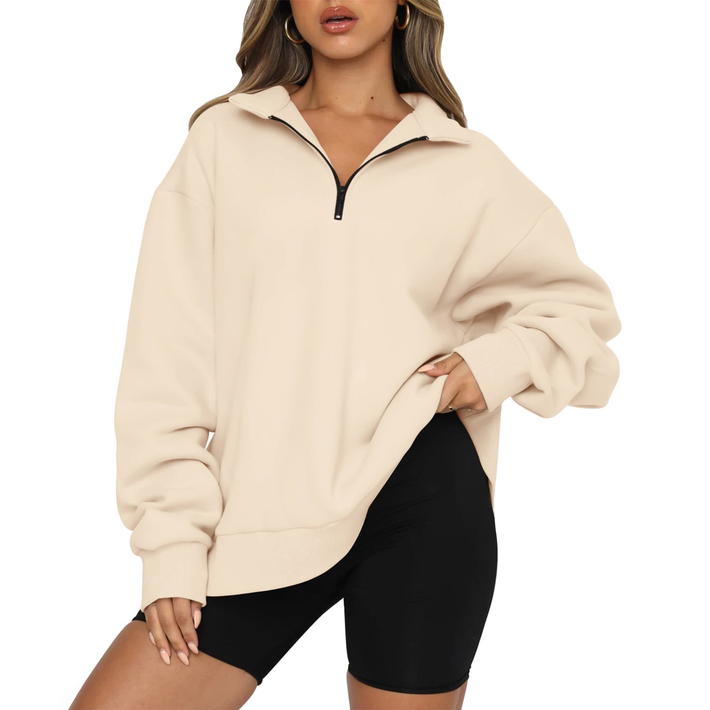 SUNBS Womens Oversized Sweatshirts Half Zip Pullover Fall Fashion Hoodies Long Sleeve Shirts Clothes
