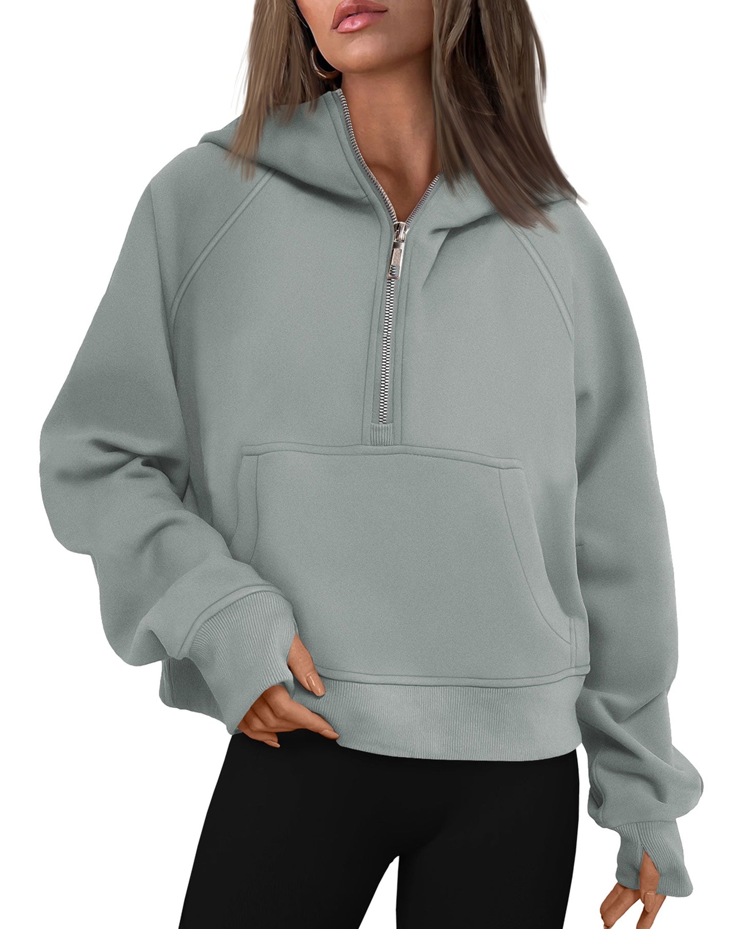 SUNBS Hoodies for Women Half Zip Pullover Oversized Hoodies Y2k Quarter Zip Sweatshirts Thumb Hole Fleece Outfit