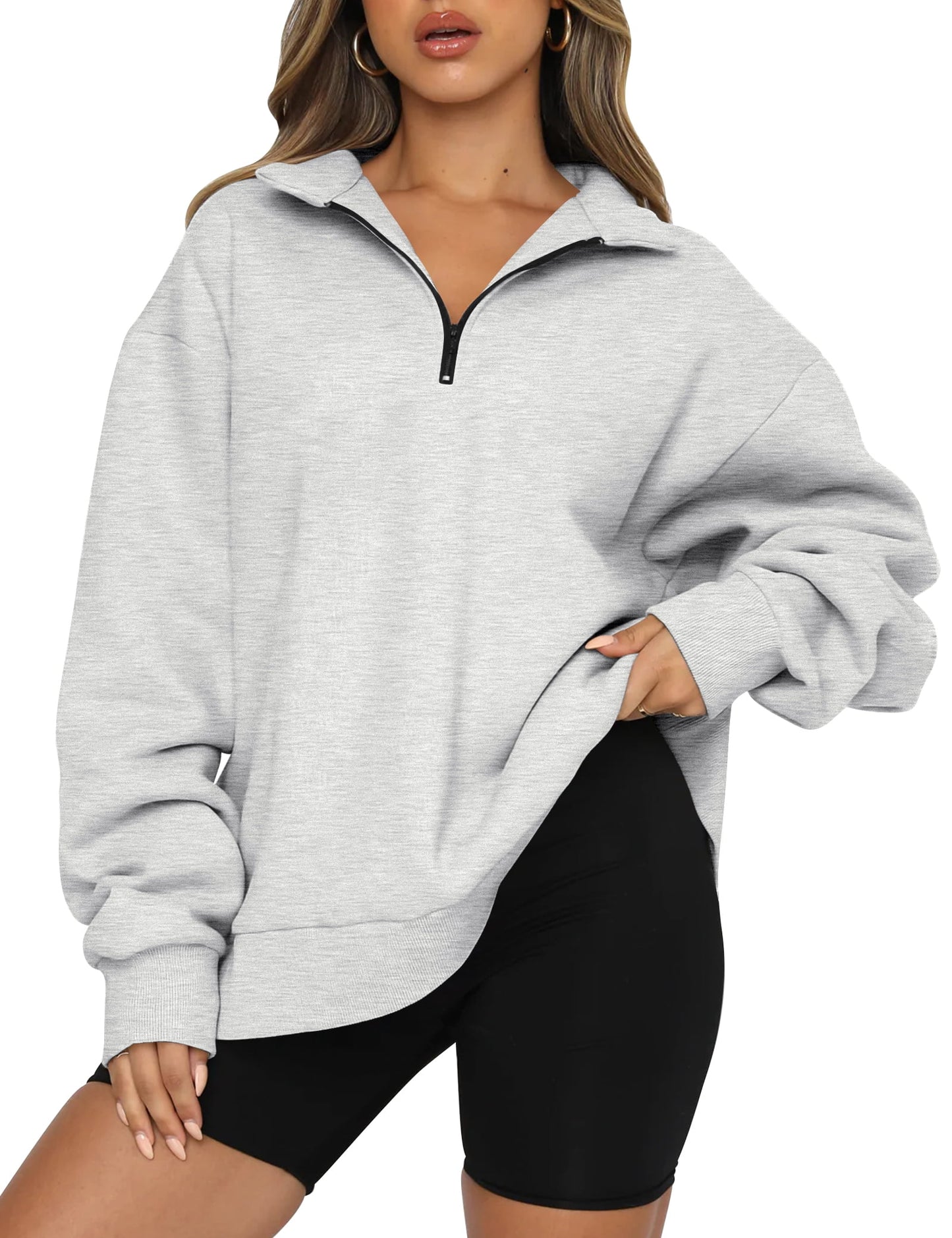 SUNBS Womens Oversized Sweatshirts Half Zip Pullover Fall Fashion Hoodies Long Sleeve Shirts Clothes