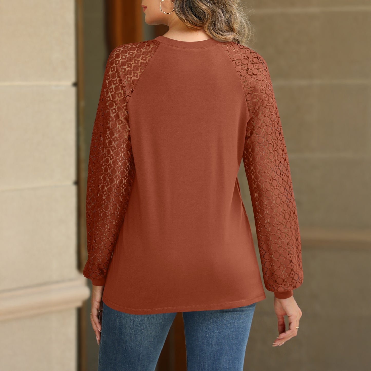 SUNBS Blouses for Women Lace Tunic Tops Crewneck Casual Fashion Long Sleeve Shirts