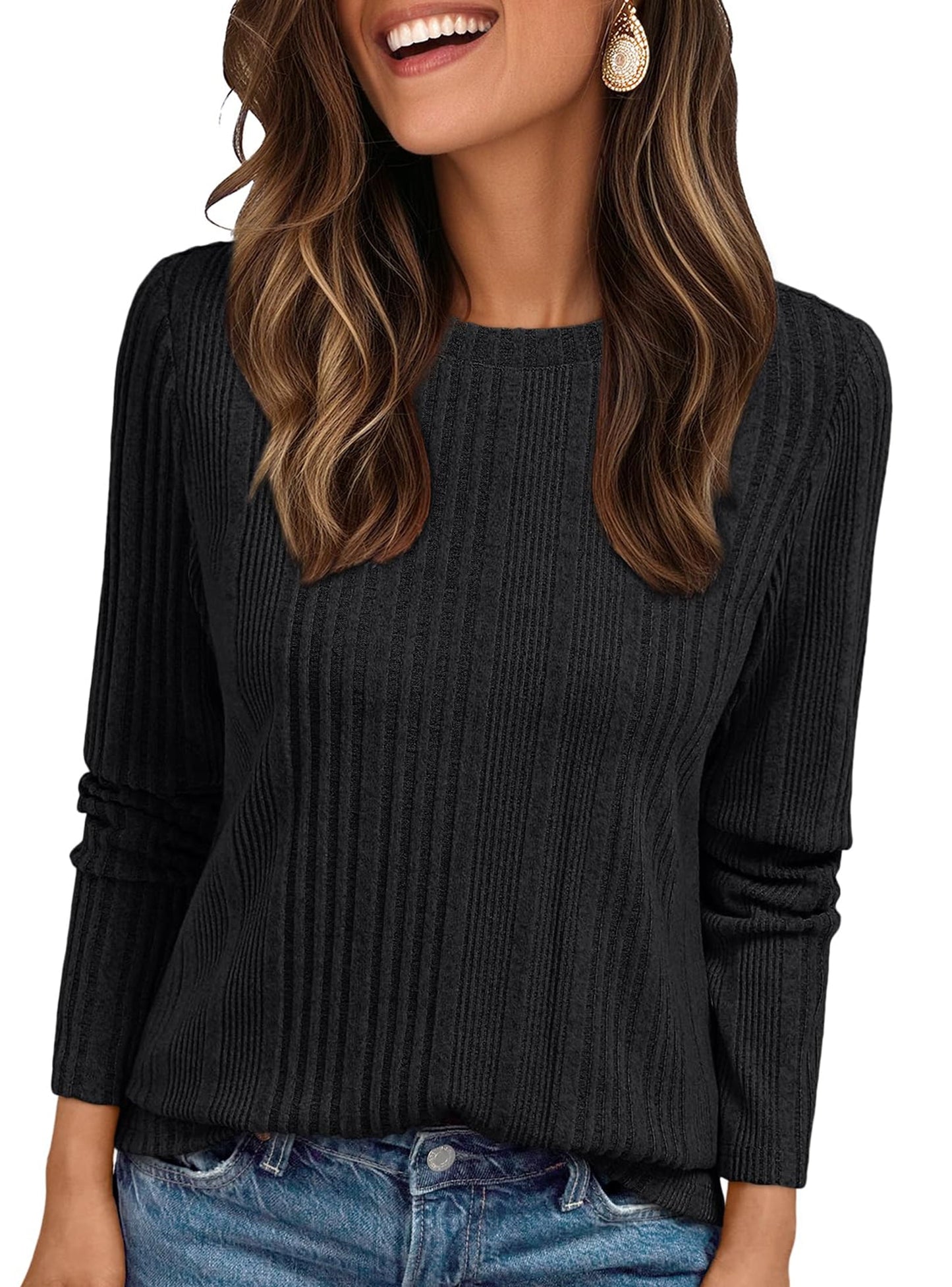 SUNBS Tunic Shirts for Womens Long Sleeve Tops Casual Crewneck Sweaters Women Blouses Fashion Clothes