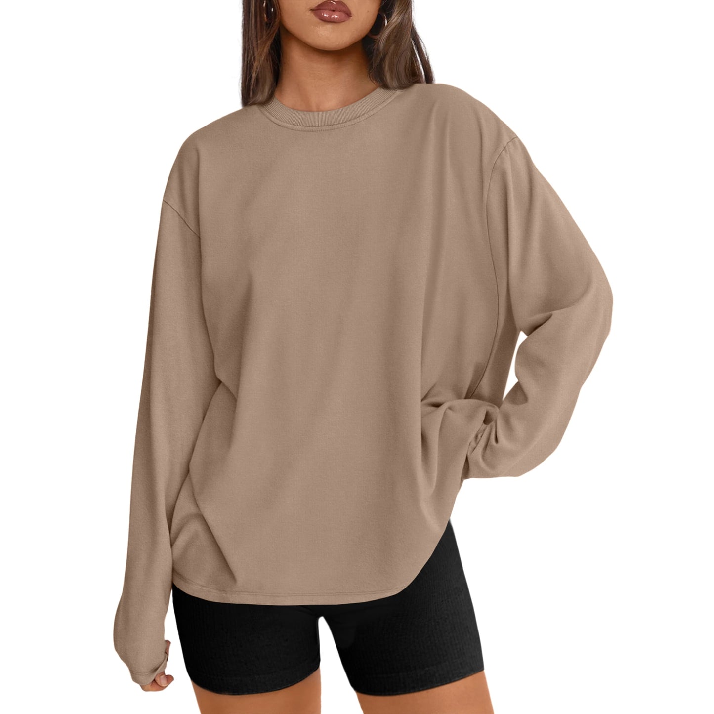 SUNBS 2 Piece Outfit for Women Lounge Sets Oversized Long Sleeve Basic Crewneck Tee Fall Winter Clothing