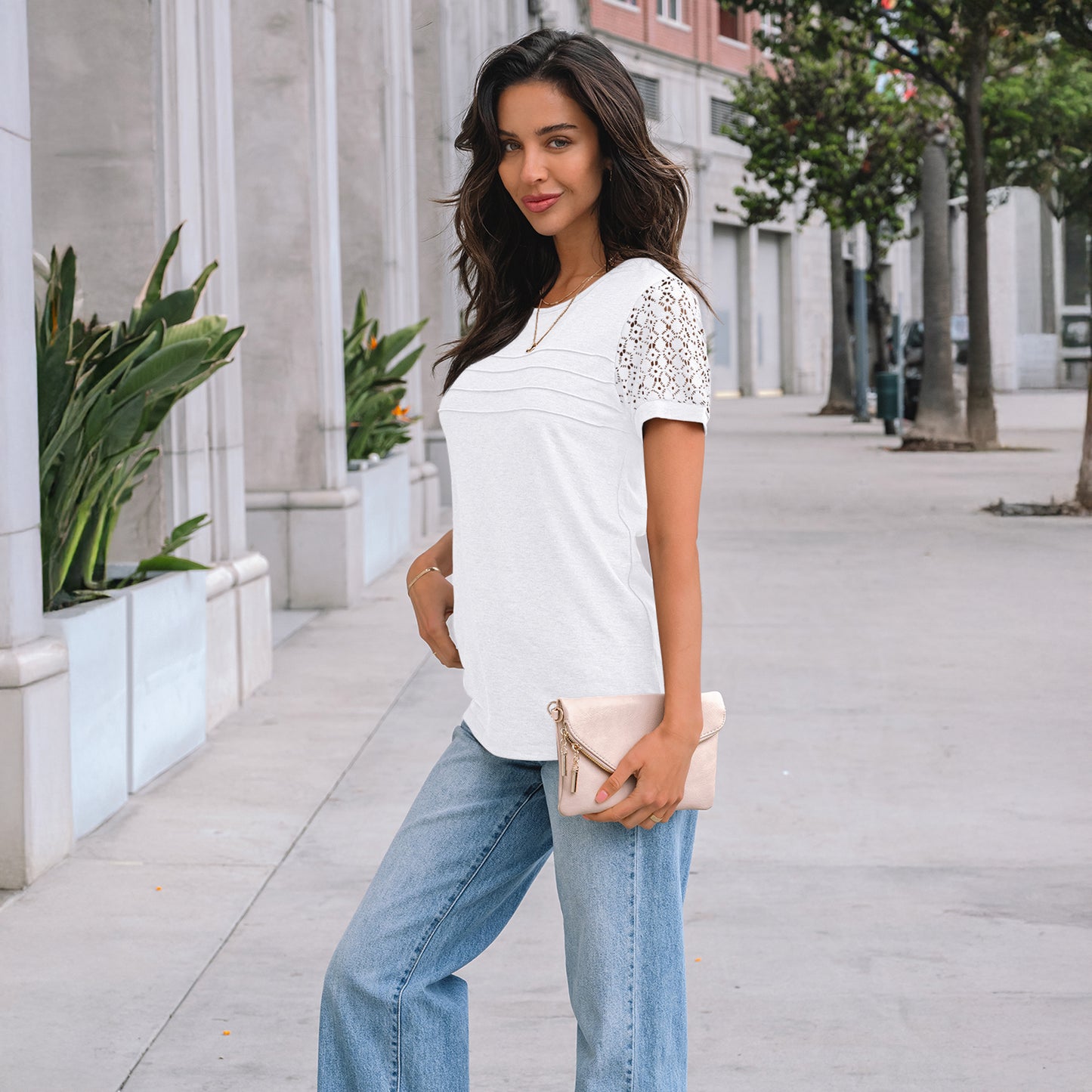 SUNBS Blouses for Women Short Sleeve Lace Tops Dressy Casual Tees 2025 Trendy