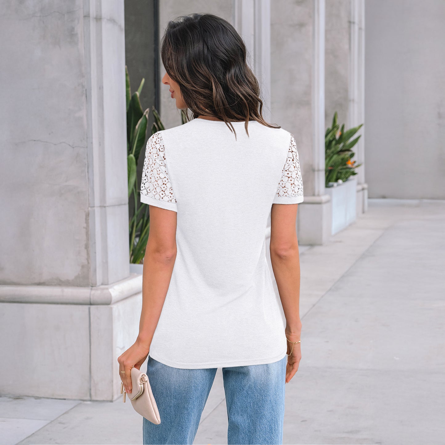 SUNBS Blouses for Women Short Sleeve Lace Tops Dressy Casual Tees 2025 Trendy