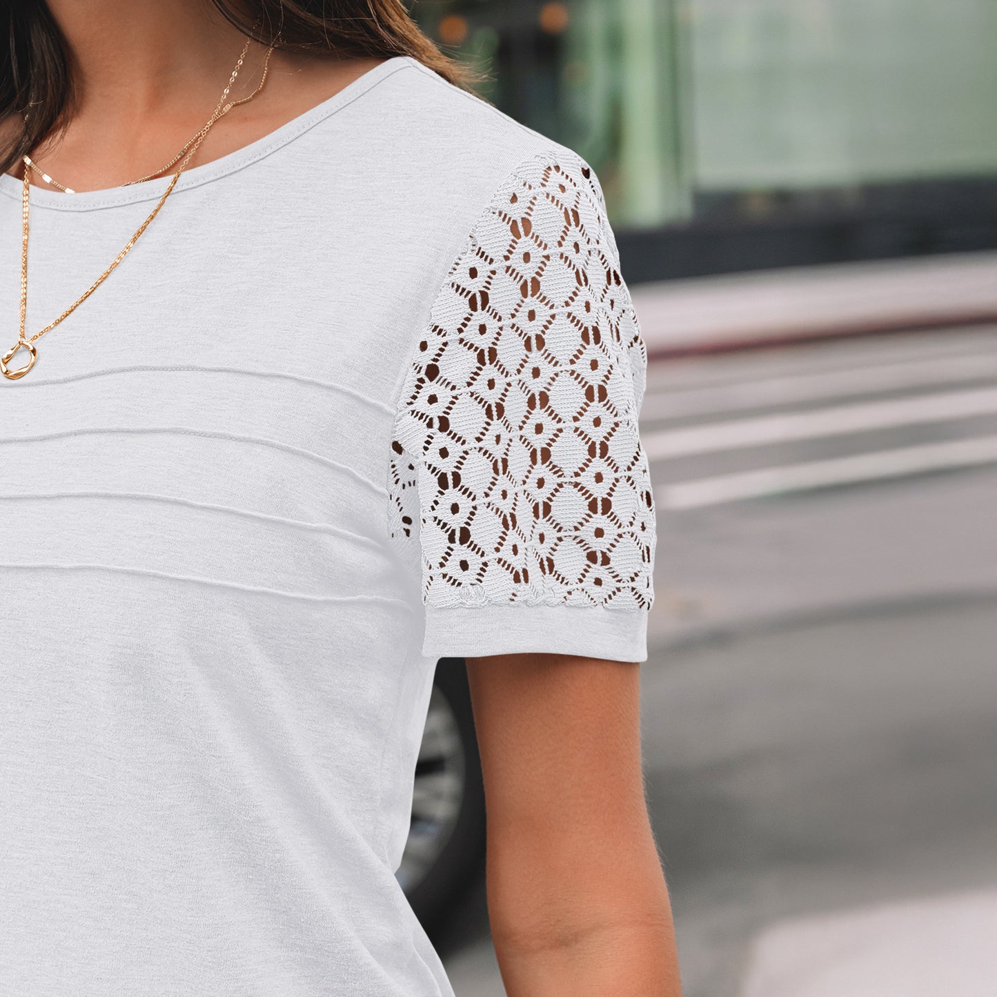 SUNBS Blouses for Women Short Sleeve Lace Tops Dressy Casual Tees 2025 Trendy