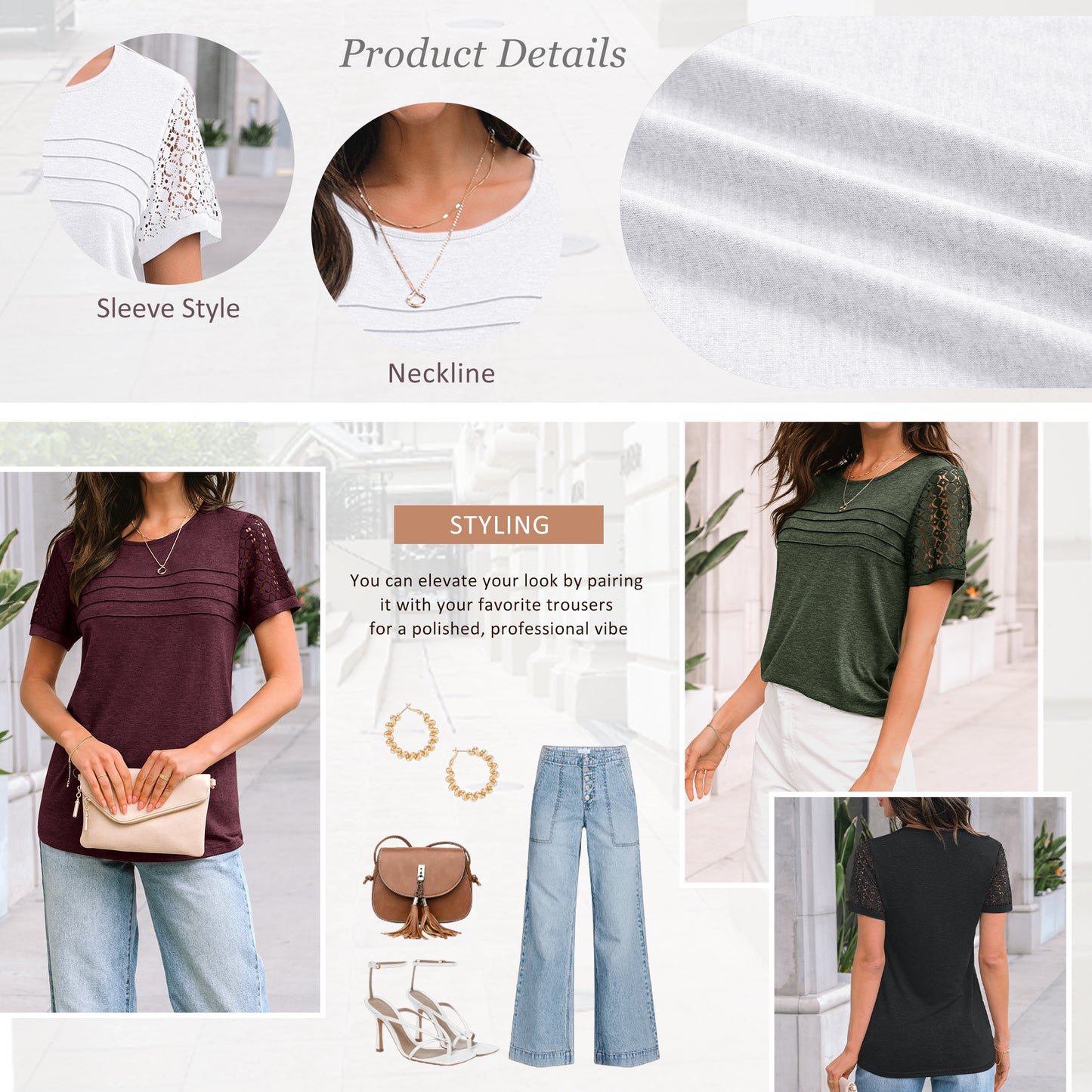 SUNBS Blouses for Women Short Sleeve Lace Tops Dressy Casual Tees 2025 Trendy