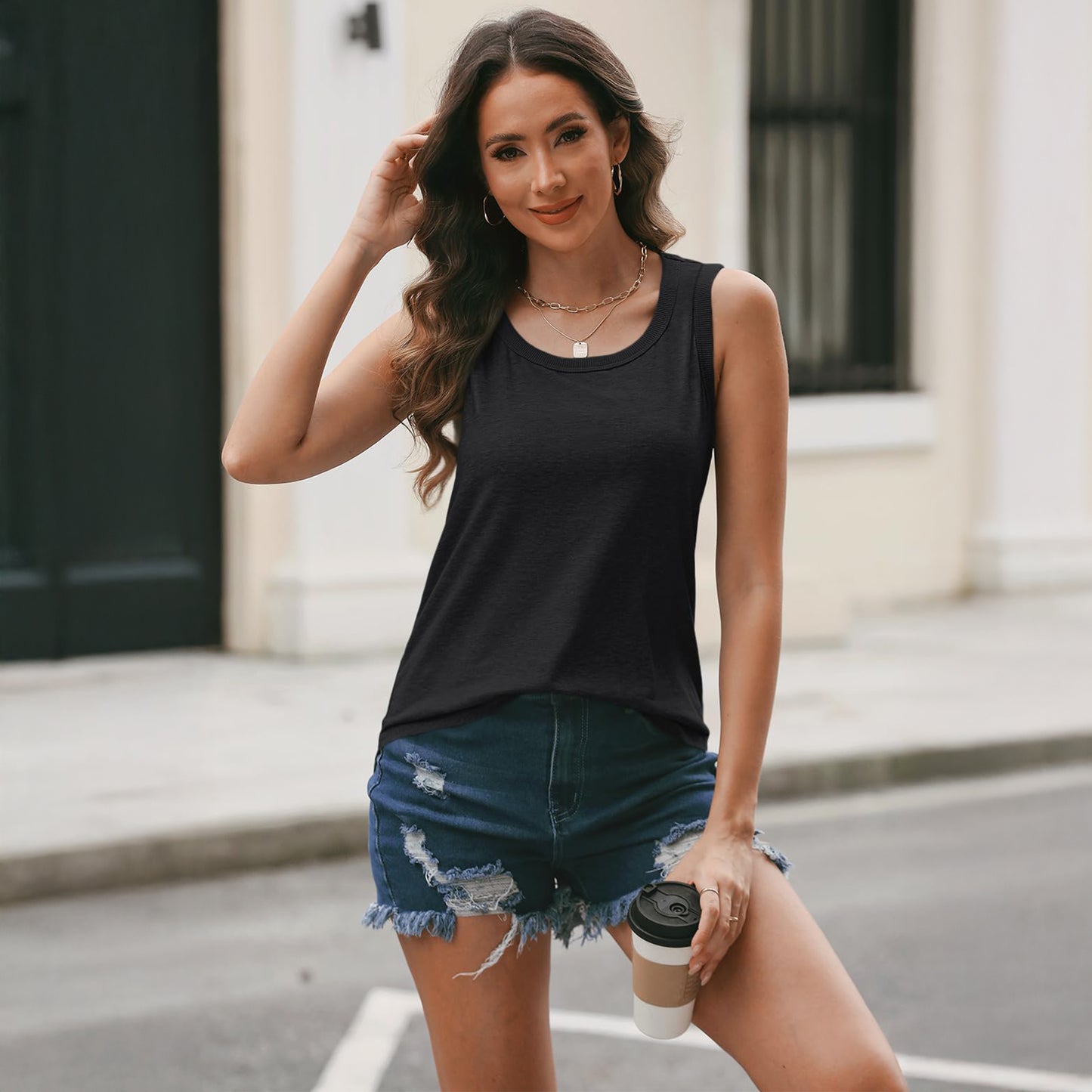 SUNBS Loose Fit Tank Tops for Women Casual Crewneck Sleeveless Summer Tee 2025