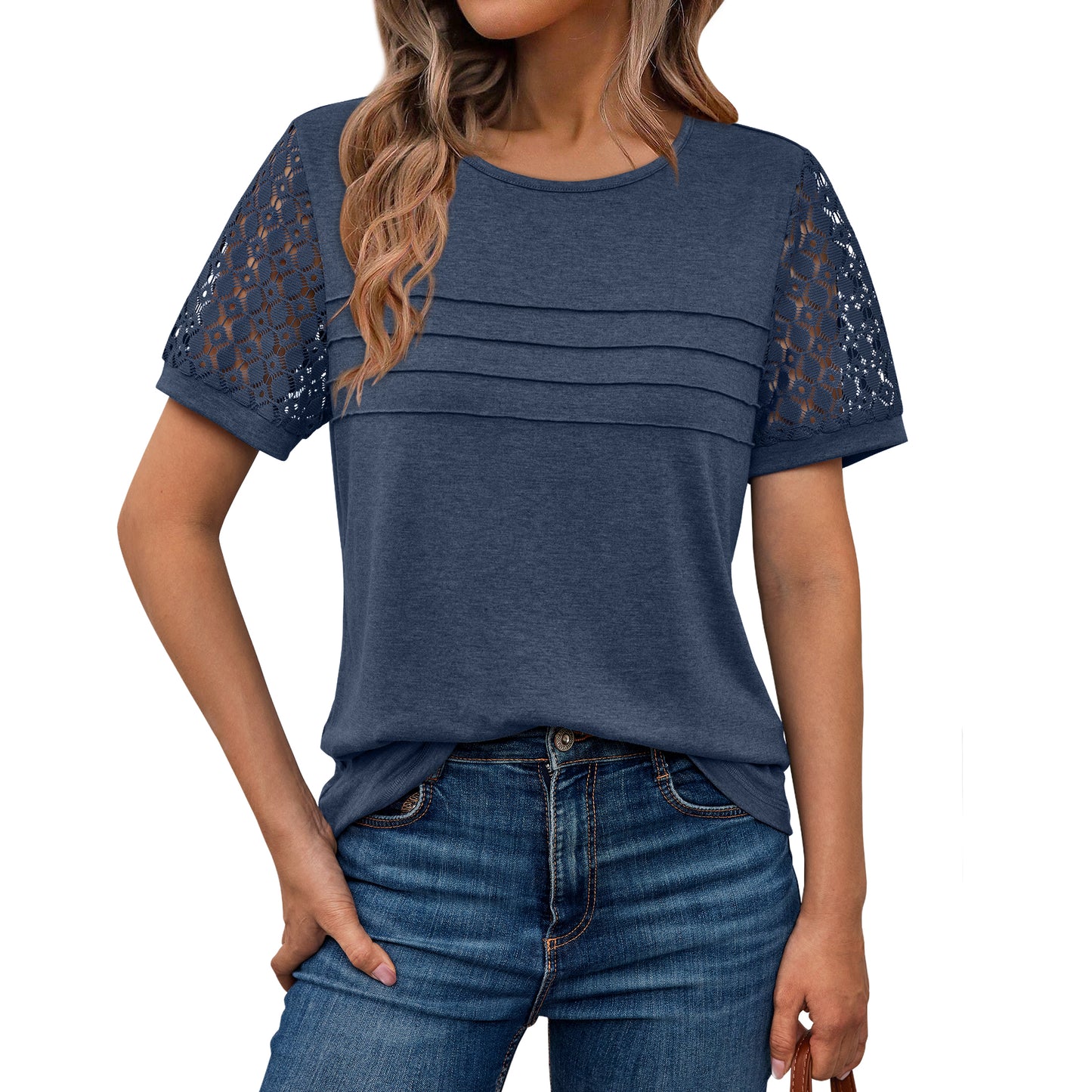 SUNBS Blouses for Women Short Sleeve Lace Tops Dressy Casual Tees 2025 Trendy