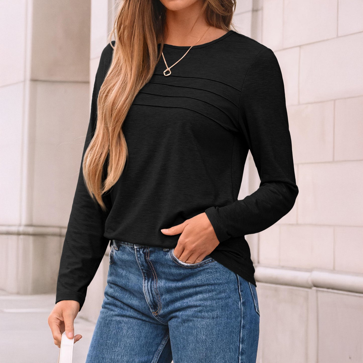SUNBS Blouses for Women Long Sleeve Shirts Dressy Casual Crew Neck Fall Tops, Sizes S-2XL