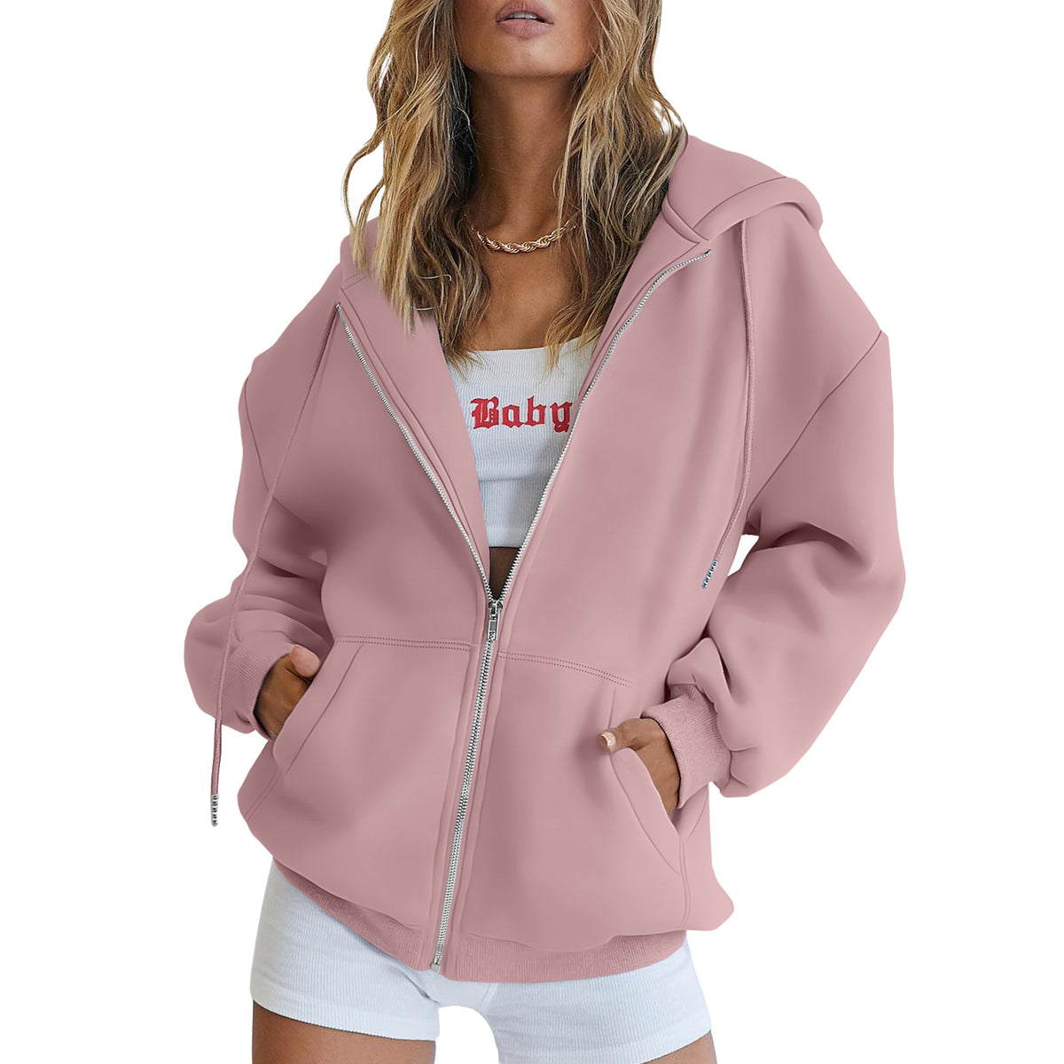 SUNBS Drawstring Zip Up Hoodies for Women Fall Cute Jacket Oversized Casual Sweatshirts with Pocket