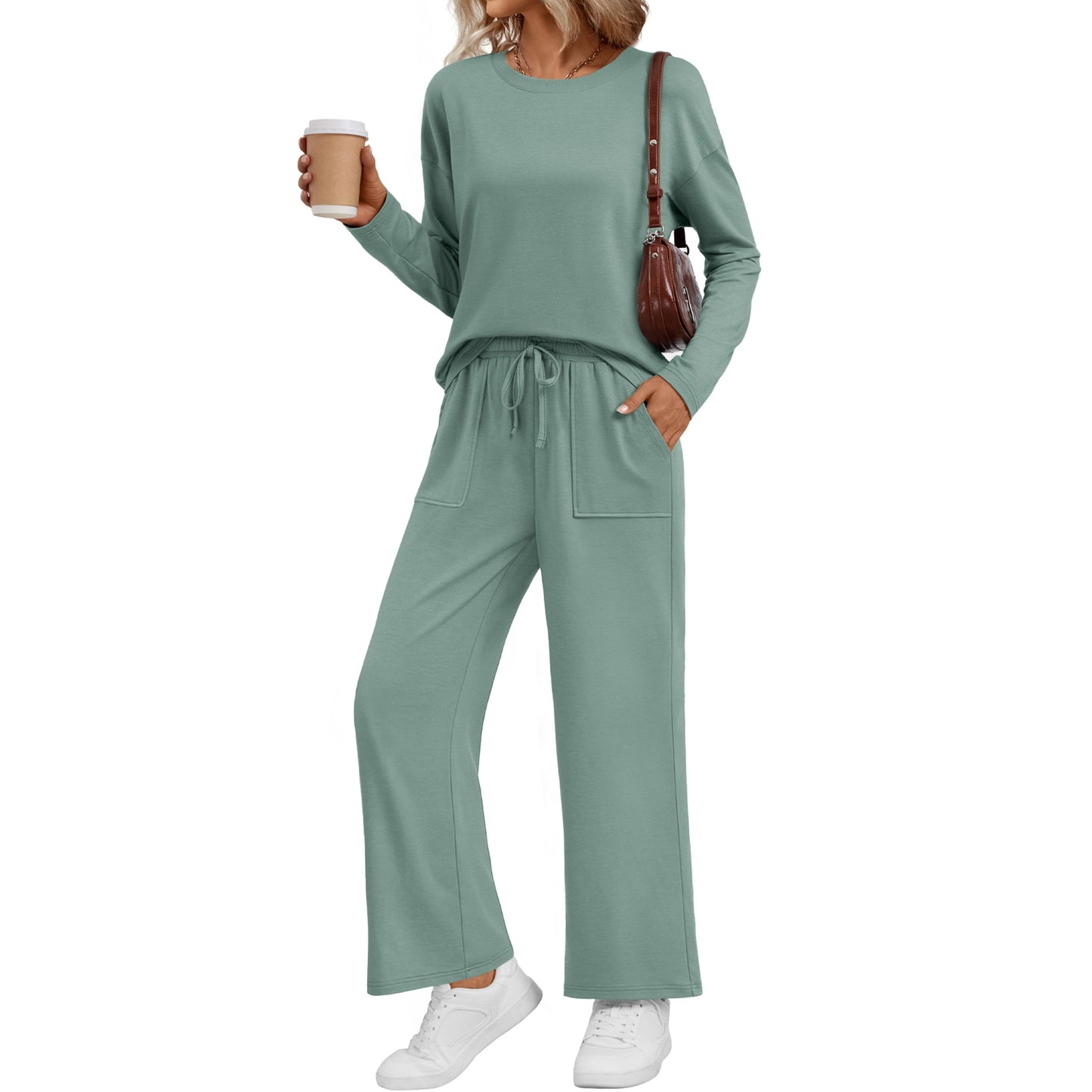 SUNBS Womens Crew Neck Long Sleeve Sweatshirt Set