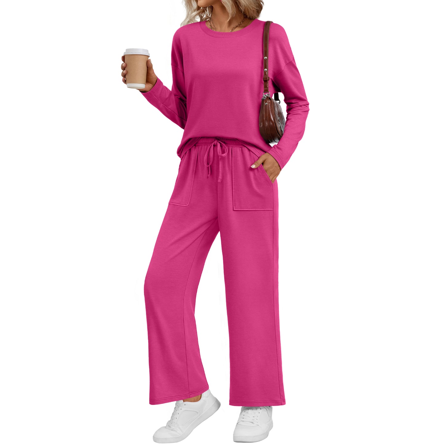 SUNBS Womens Crew Neck Long Sleeve Sweatshirt Set