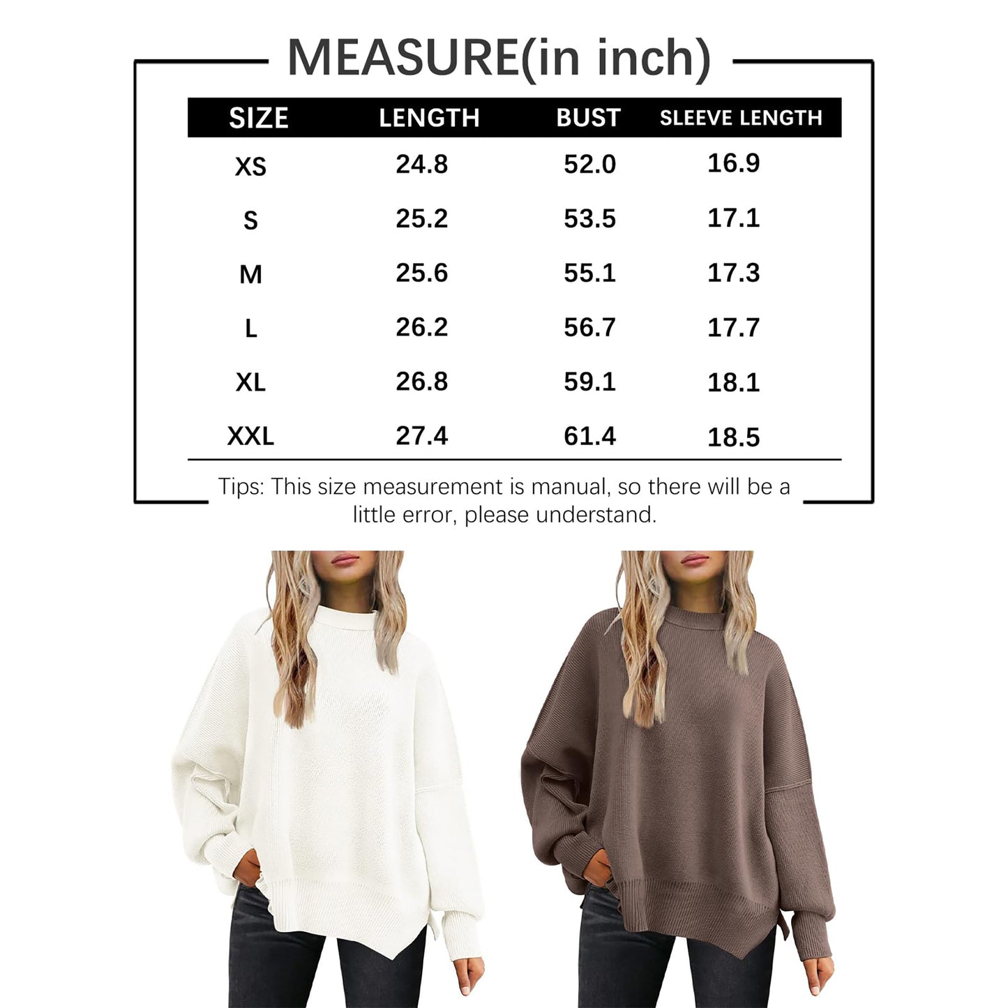 SUNBS Oversized Sweaters for Women Crewneck Casual Long Sleeve Blouse Knit Pullover Tops 2024 Winter Clothes