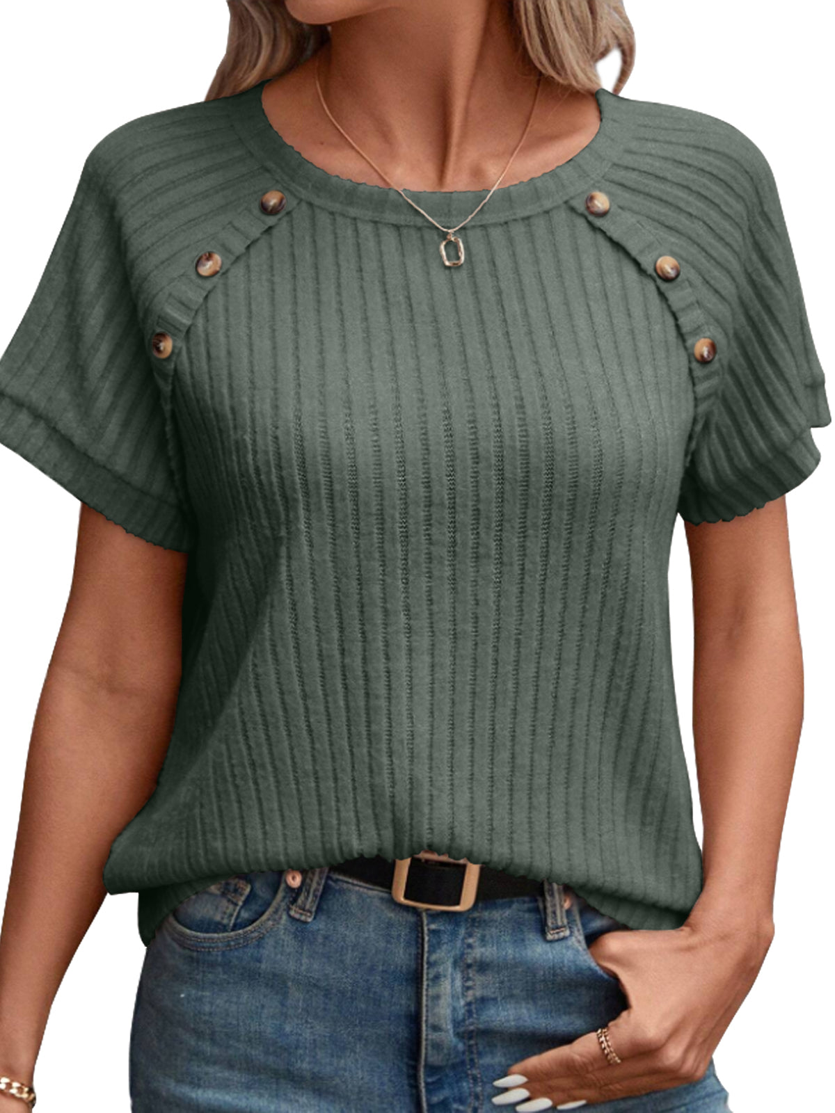 SUNBS Blouses for Women Crew Neck Casual Tunic Tops Short Sleeve Shirts Fashion Clothing