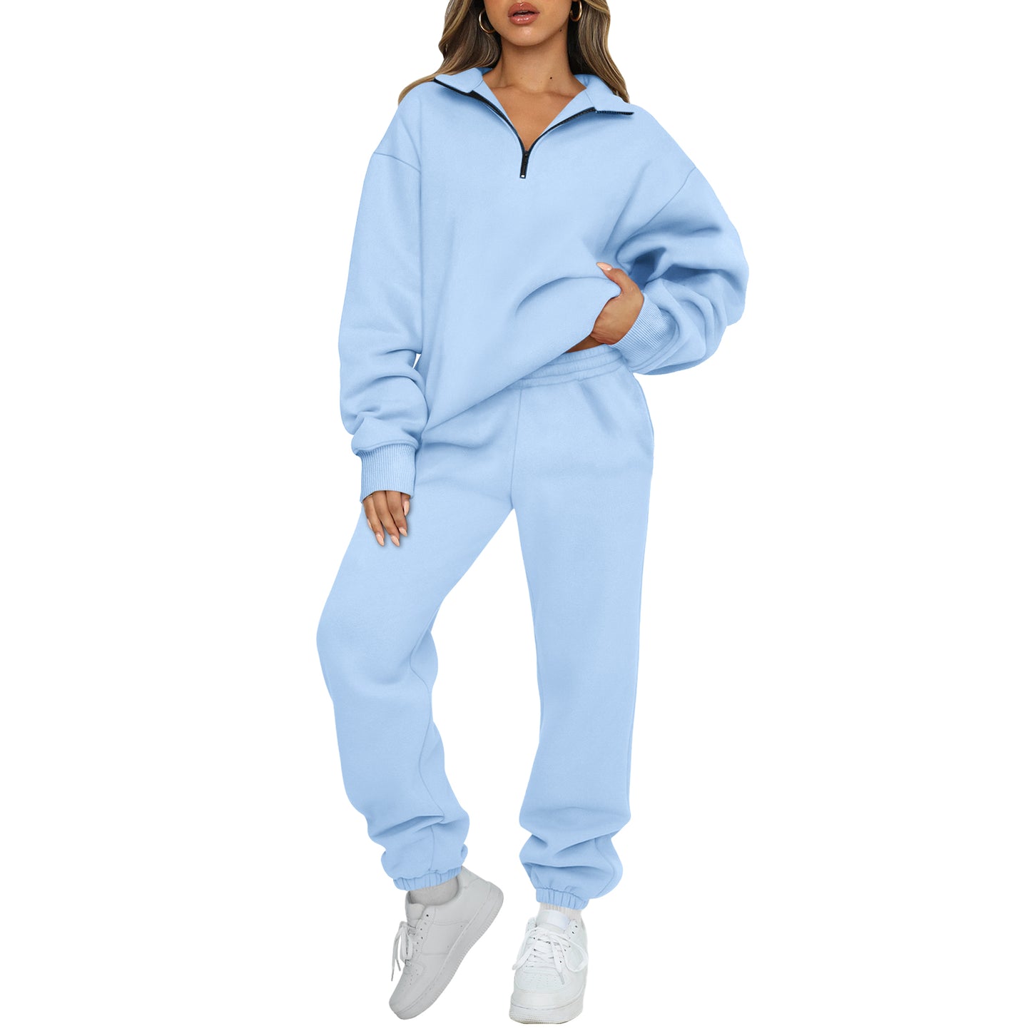 SUNBS Women's Sweatsuits 2 Piece Outfits Long Sleeve Half Zip Pullover and Baggy Sweatpants with Pockets