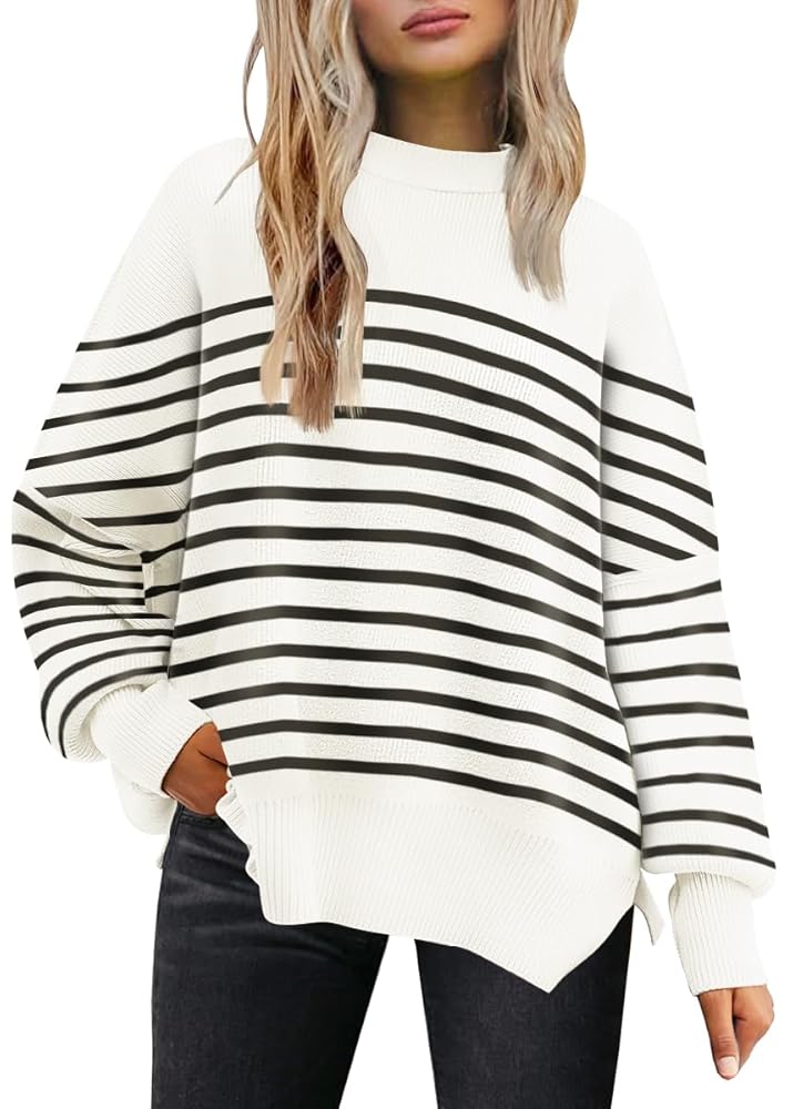SUNBS Oversized Sweaters for Women Crewneck Casual Long Sleeve Blouse Knit Pullover Tops 2024 Winter Clothes