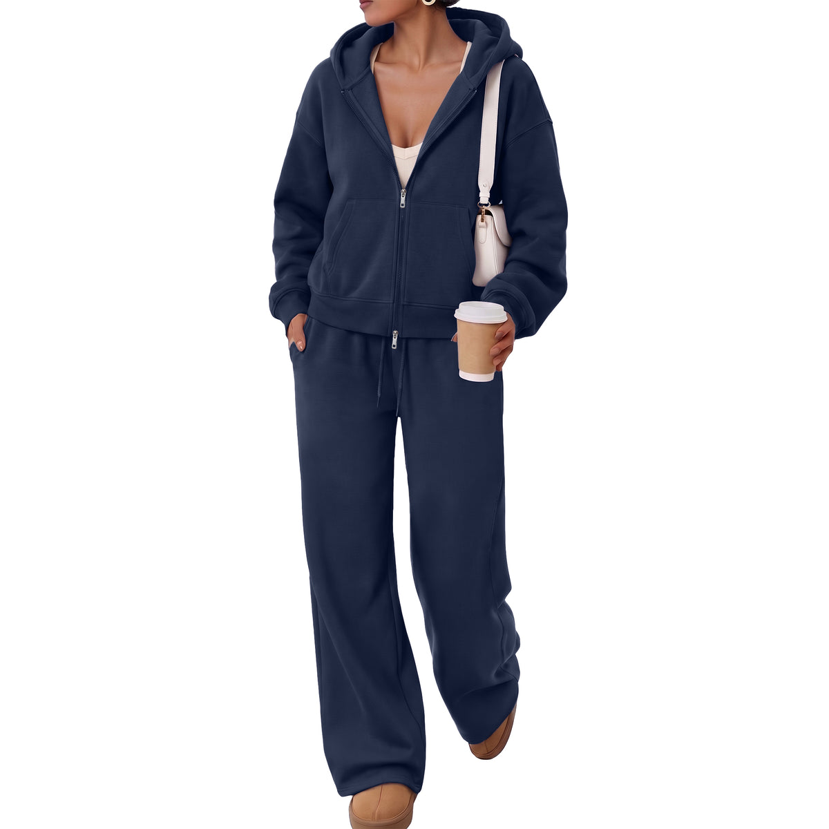 SUNBS Sweatssuits Zip-Up Hoodie Outfits for Women Fall Oversized Loungewear Sets with Wide Leg Pants