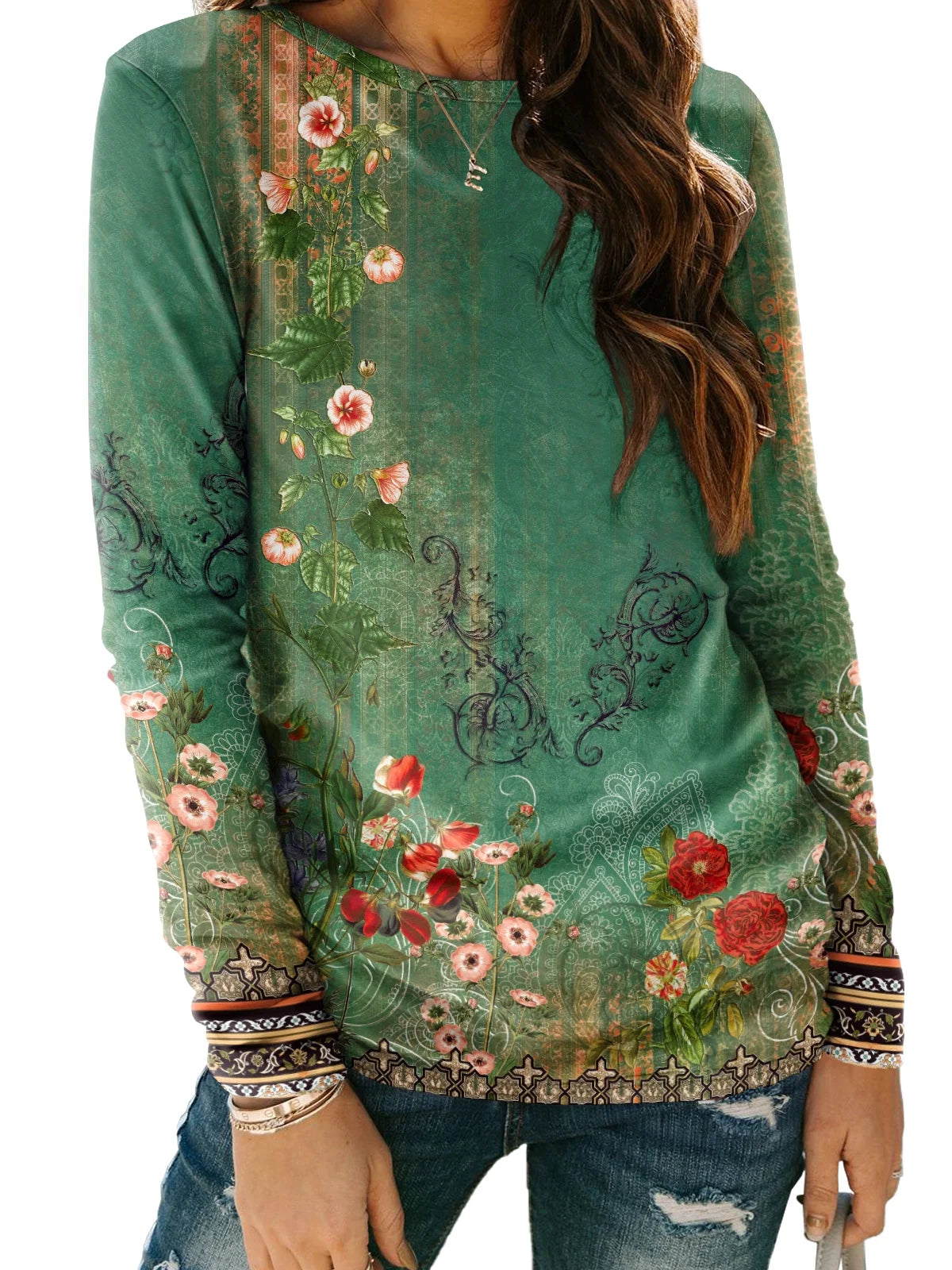 SUNBS Long Sleeve Shirts for Women Crew Neck Fall Fashion Pullover Casual Tops Clothes