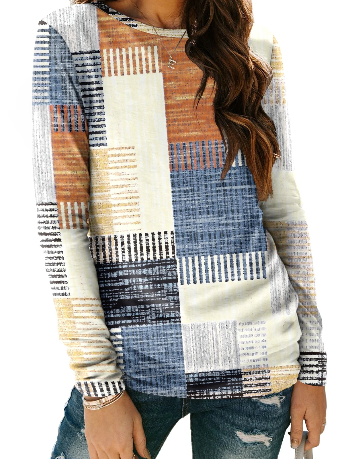 SUNBS Long Sleeve Shirts for Women Crew Neck Fall Fashion Pullover Casual Tops Clothes