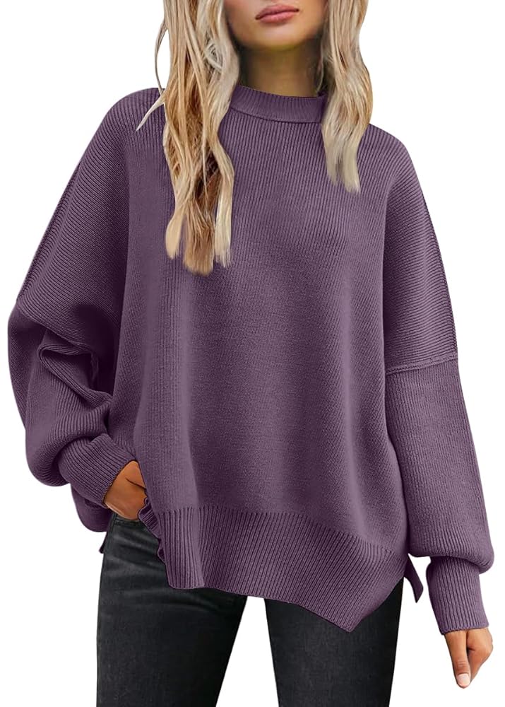 SUNBS Oversized Sweaters for Women Crewneck Casual Long Sleeve Blouse Knit Pullover Tops 2024 Winter Clothes