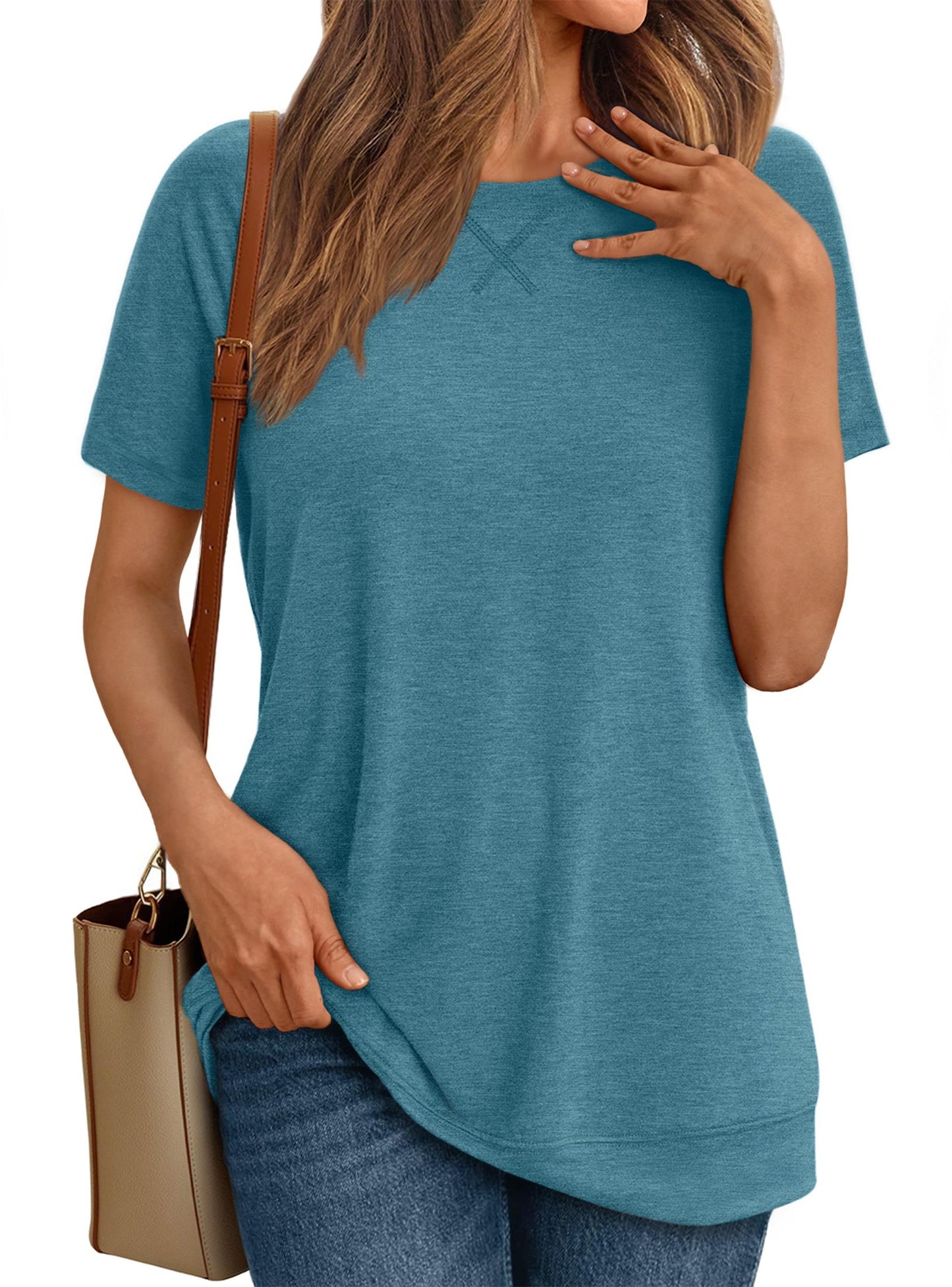 SUNBS Womens Short Sleeve Crew Neck T Shirts Casual Plain Summer Tops for Women 2025
