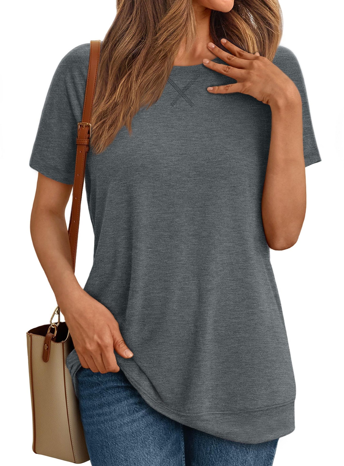 SUNBS Womens Short Sleeve Crew Neck T Shirts Casual Plain Summer Tops for Women 2025