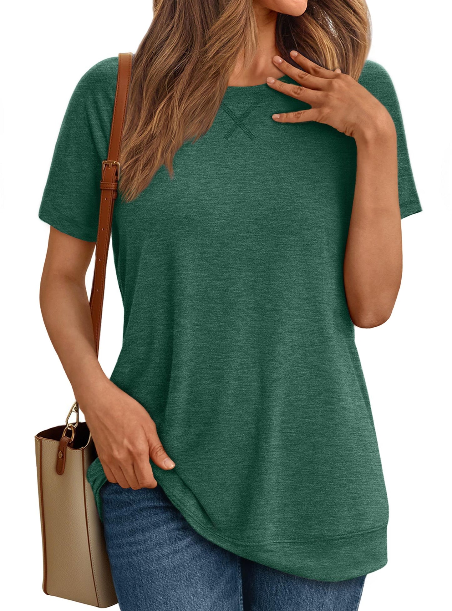 SUNBS Womens Short Sleeve Crew Neck T Shirts Casual Plain Summer Tops for Women 2025
