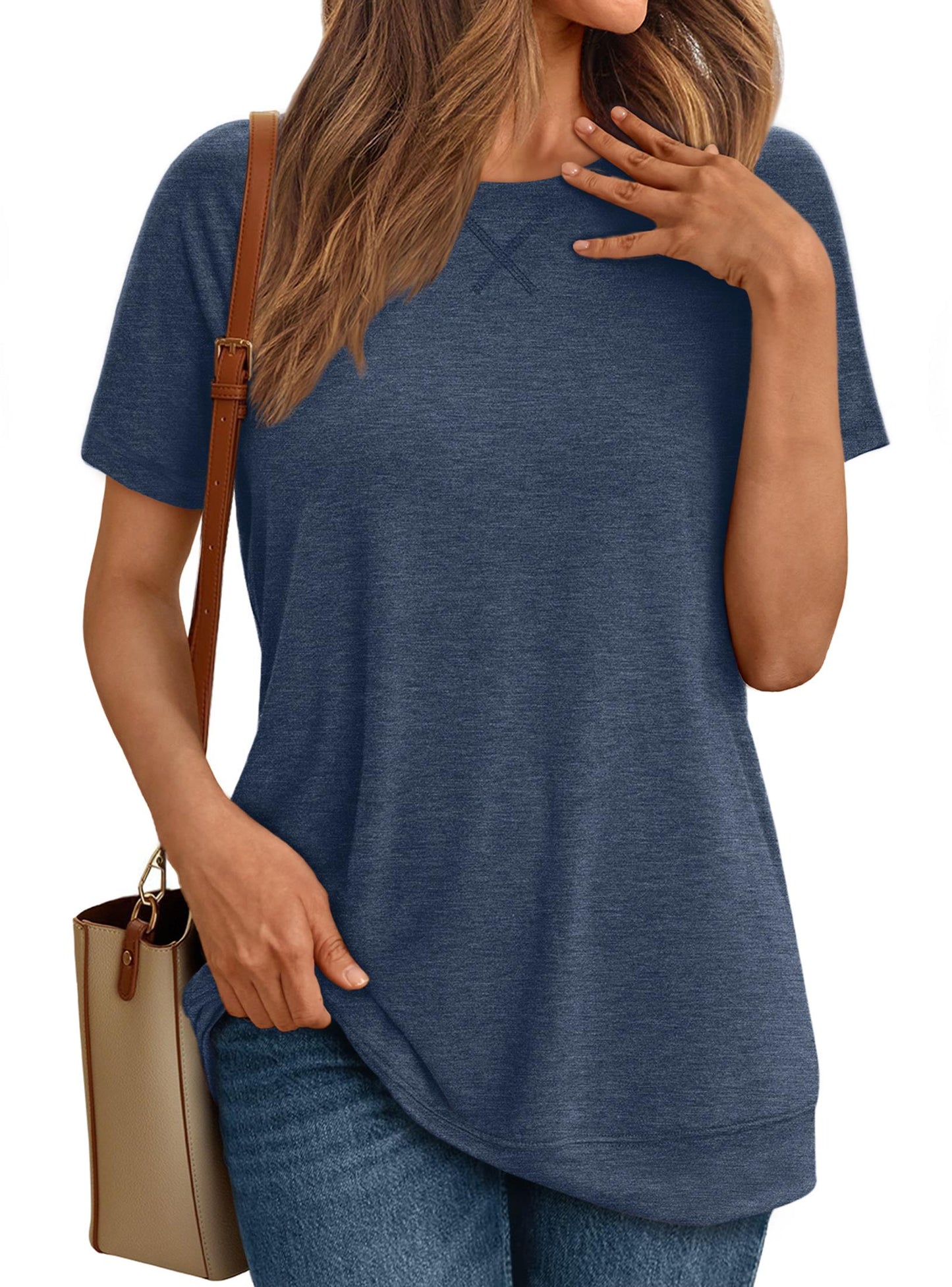 SUNBS Womens Short Sleeve Crew Neck T Shirts Casual Plain Summer Tops for Women 2025