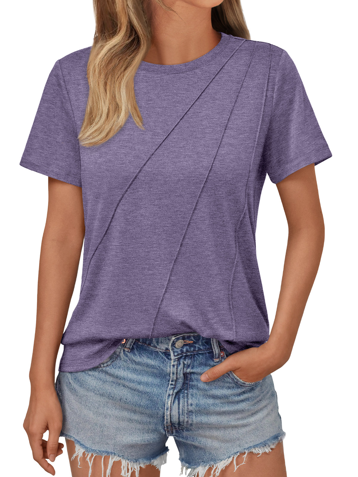SUNBS Womens Blouses Casual Short Sleeve T-Shirt Crewneck Dressy Top for Summer 2025