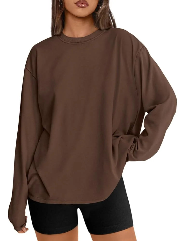 SUNBS T Shirts for Women Oversized Long Sleeve Basic Crewneck Tee Fall Winter Casual Blouses, Sizes S-3XL