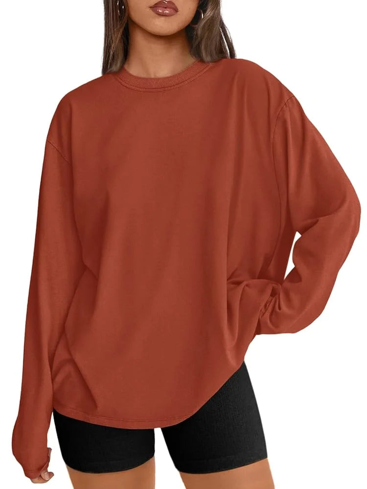 SUNBS T Shirts for Women Oversized Long Sleeve Basic Crewneck Tee Fall Winter Casual Blouses, Sizes S-3XL